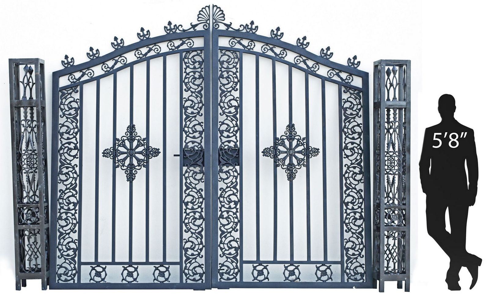 (PR) MONUMENTAL ARCHITECTURAL CAST & WROUGHT IRON ESTATE GATES, 107"H X 140"W (1 of 5)