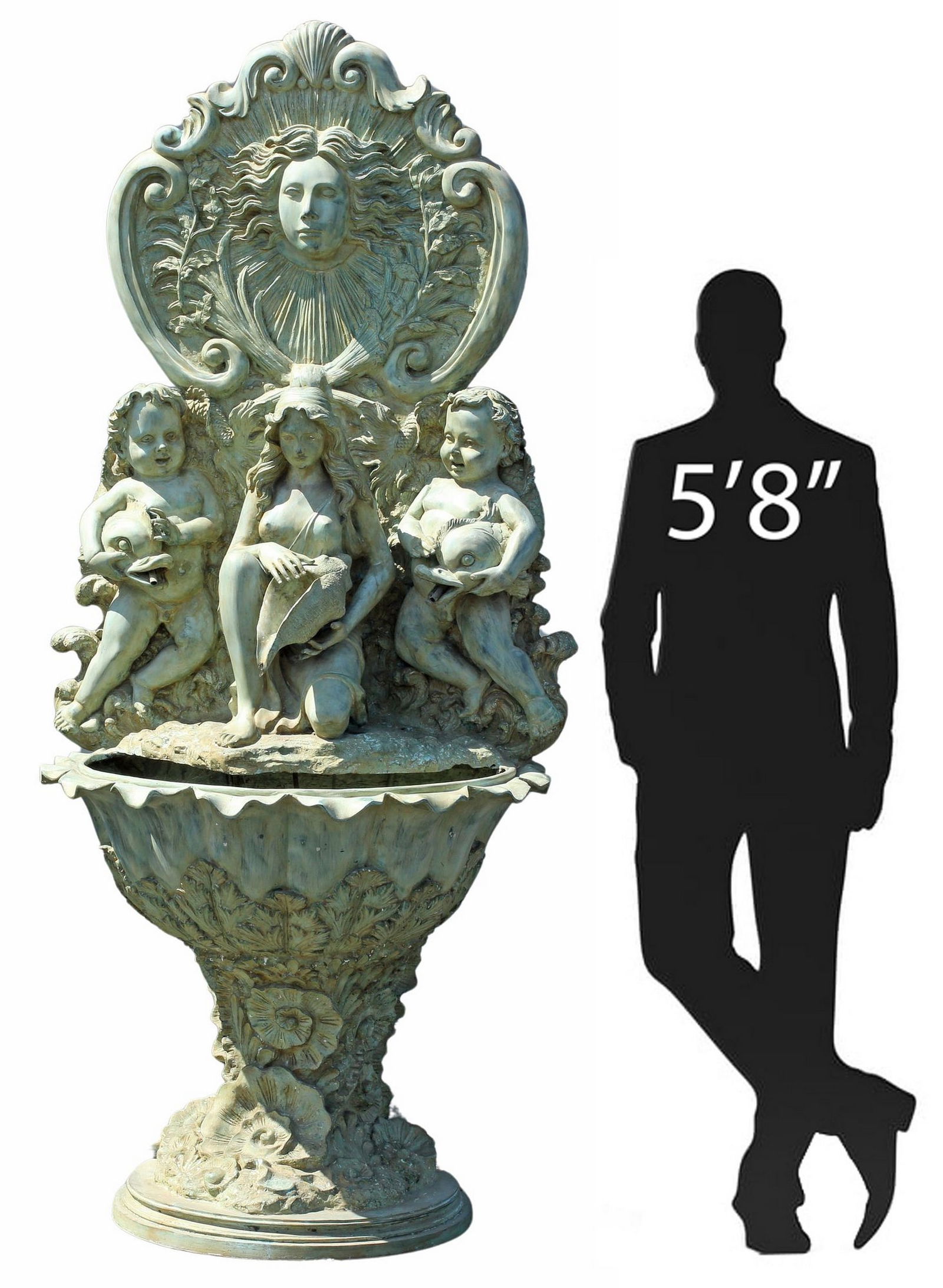 LARGE VERDIGRIS BRONZE GARDEN WALL FOUNTAIN (1 of 9)