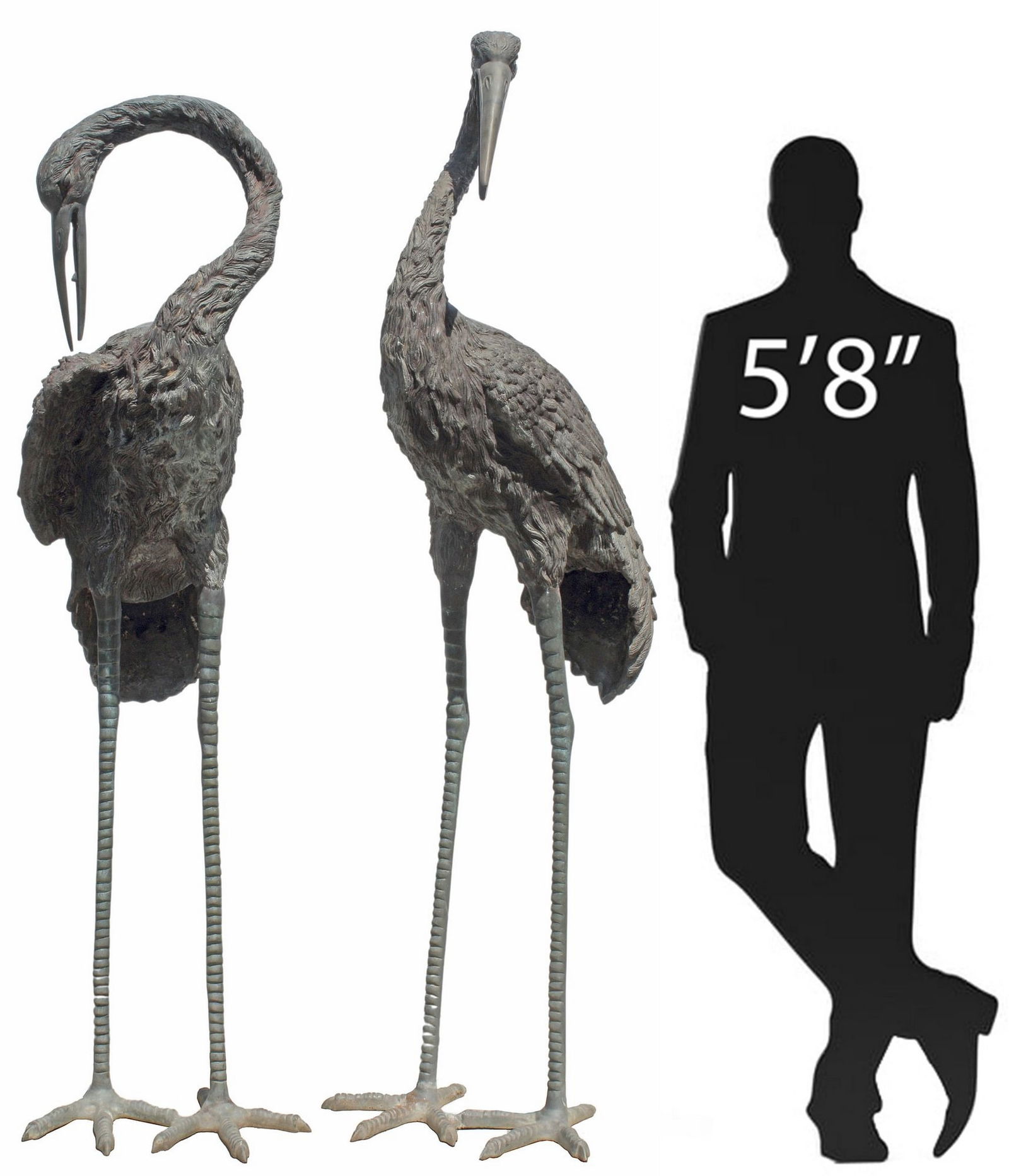 (2) LARGE PATINATED BRONZE CRANES (1 of 4)