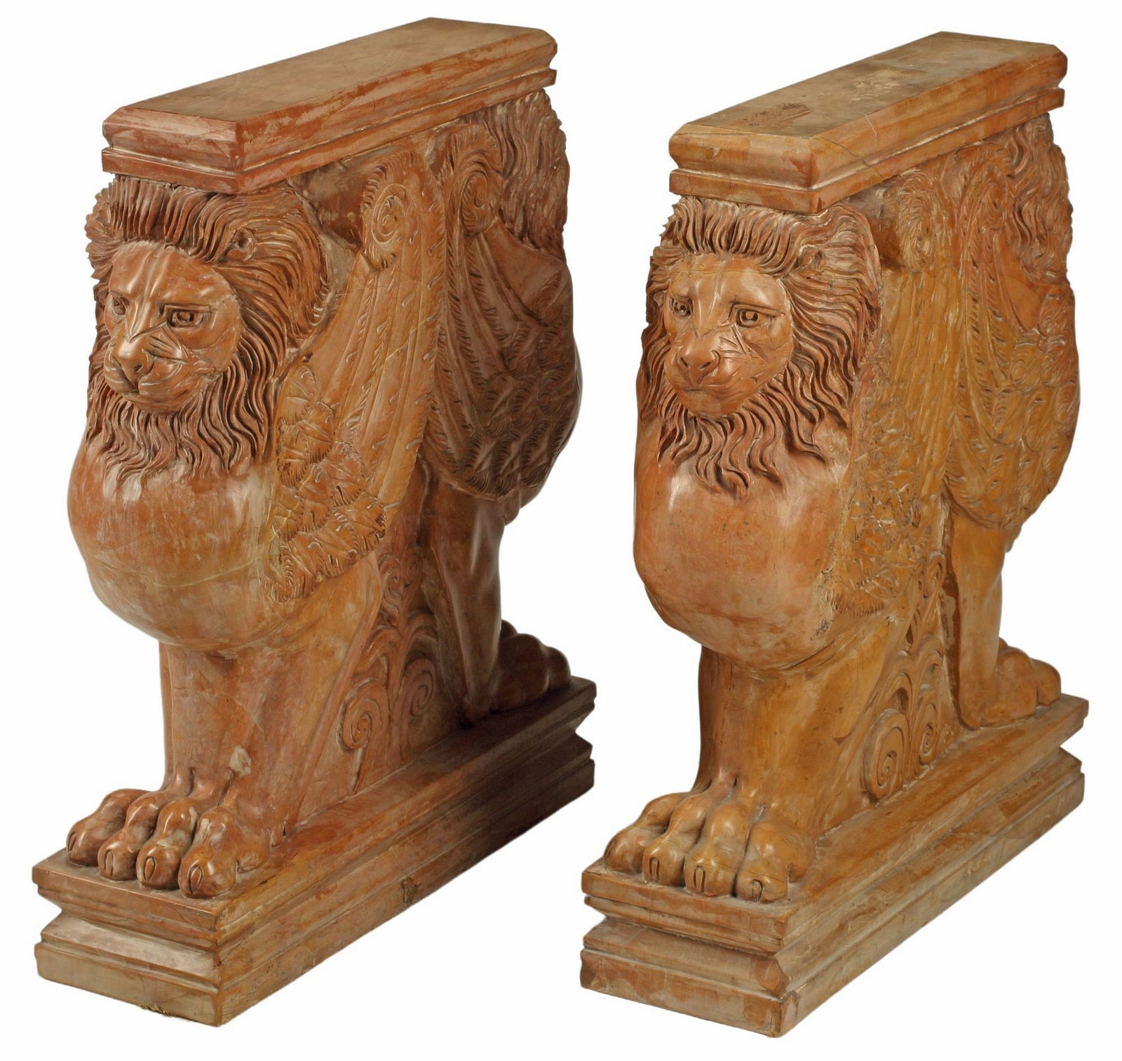 (2) LARGE CARVED SIENNA MARBLE WINGED LION TABLE BASES (1 of 6)
