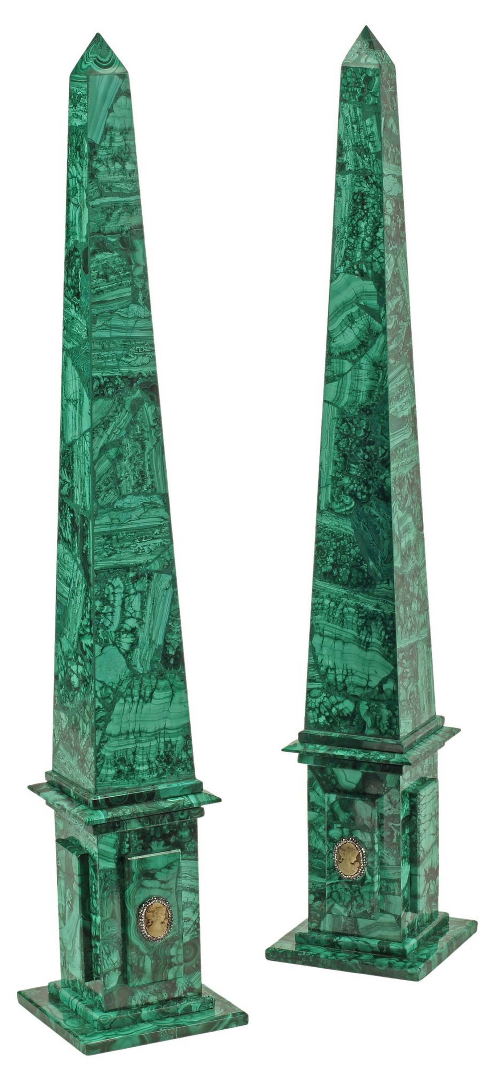 (2) LARGE MALACHITE OBELISKS WITH PORTRAIT PLAQUES (1 of 5)