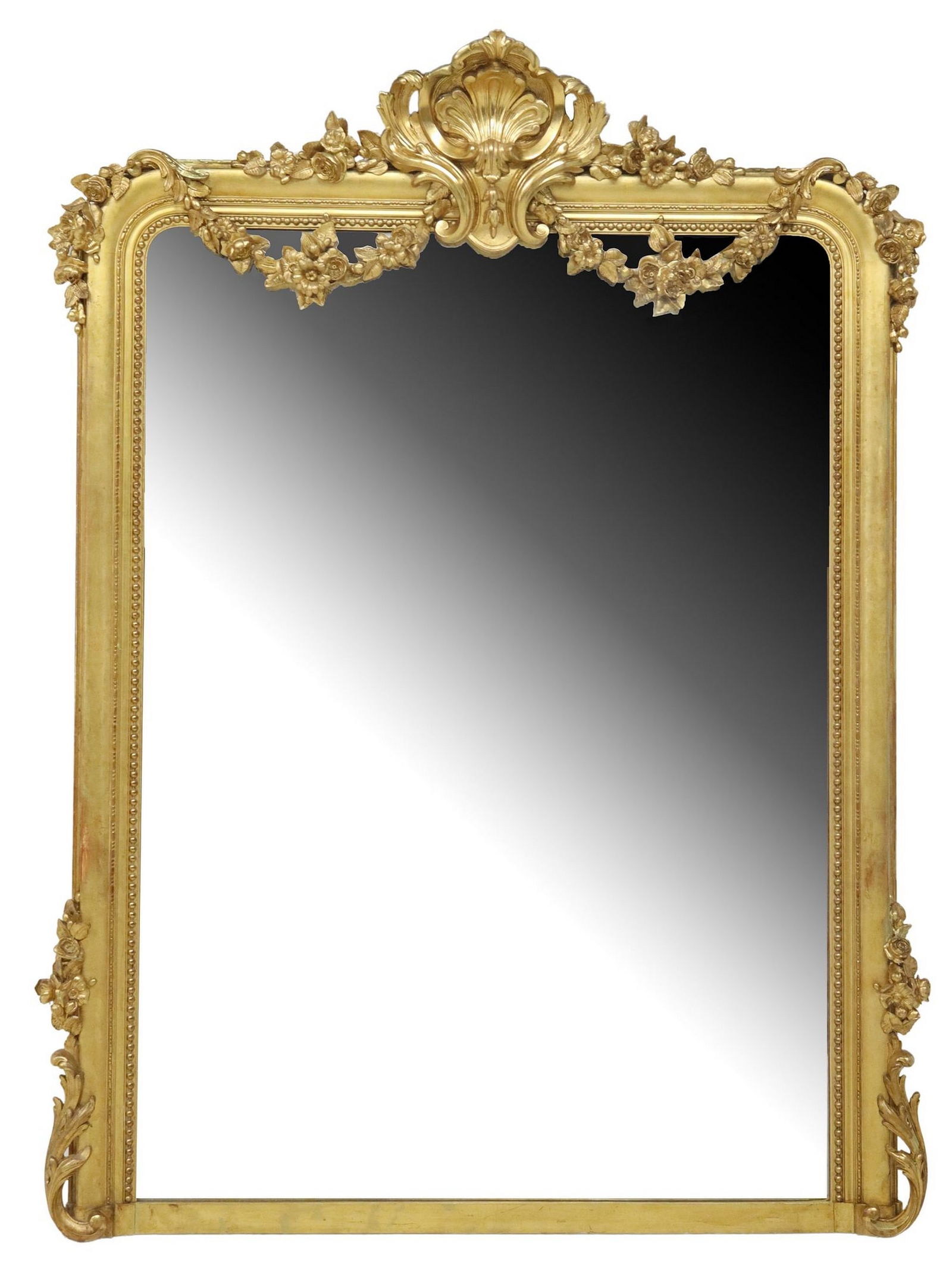 MONUMENTAL FRENCH LOUIS XV STYLE GILTWOOD MIRROR, 74.5" X 54.5" (1 of 3)