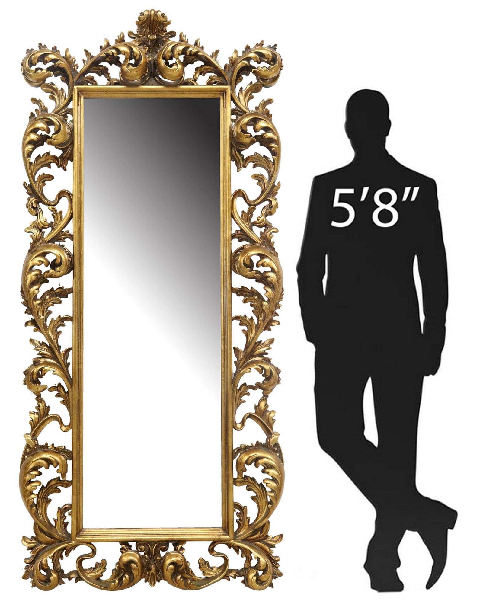 LARGE BAROQUE STYLE GILT BEVELED MIRROR, 75" X 34" (1 of 4)