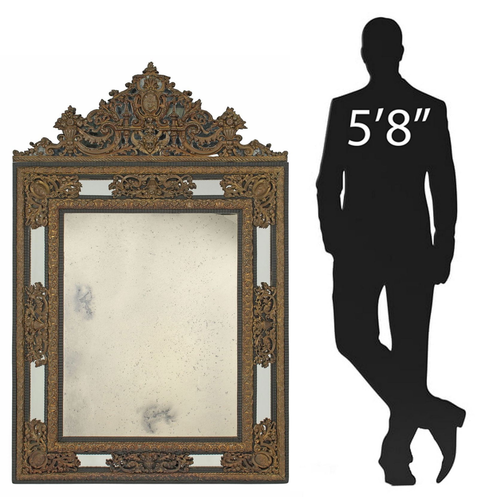 LARGE DUTCH EBONISED & REPOUSSE GILT-METAL MIRROR, 63" X 39.5" (1 of 7)