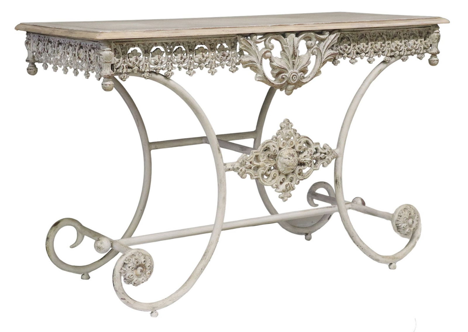 FRENCH WOOD-TOP CAST IRON BAKER'S PASTRY TABLE (1 of 4)