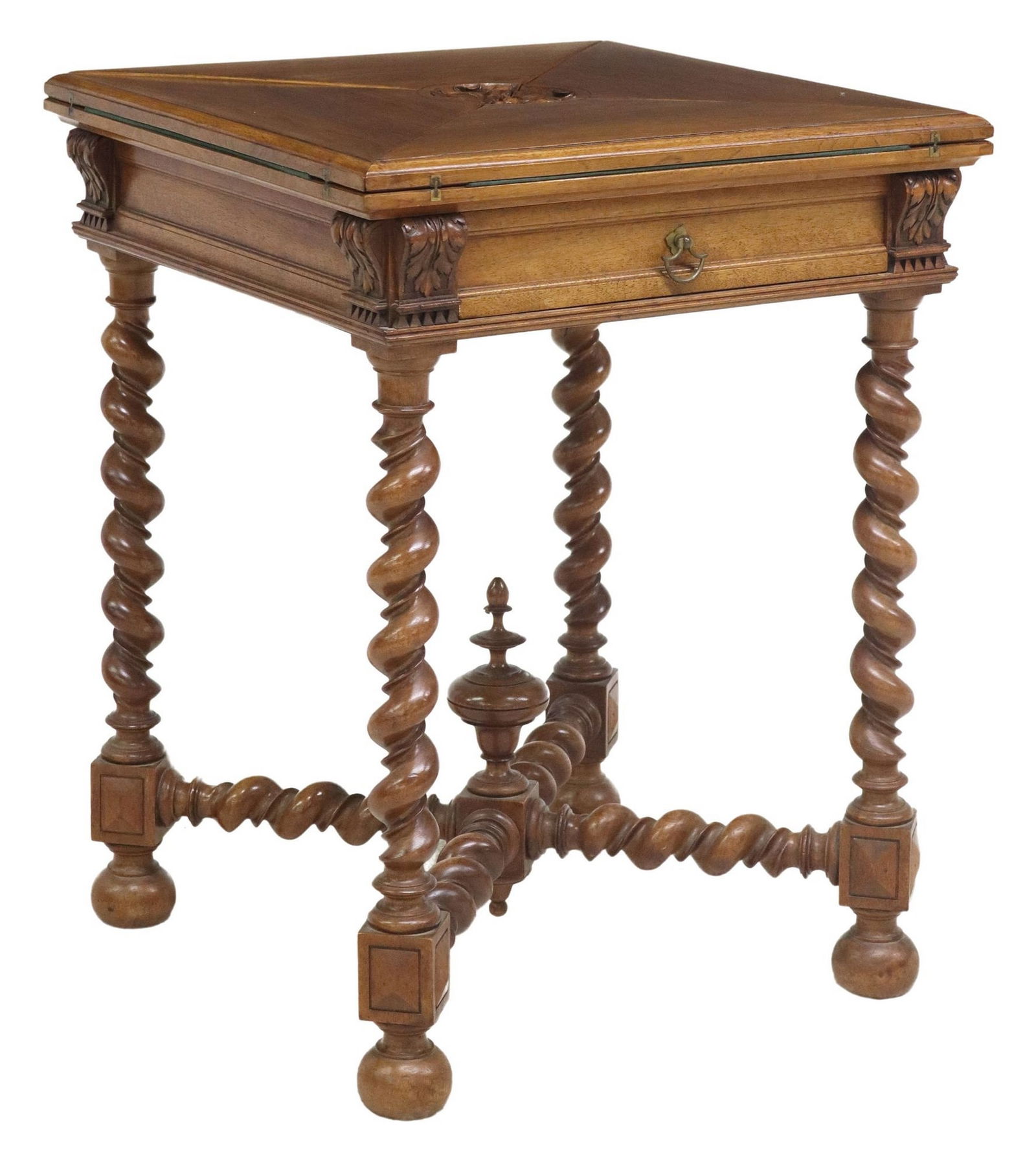 FRENCH HENRI II STYLE CARVED WALNUT ENVELOPE CARD TABLE (1 of 6)
