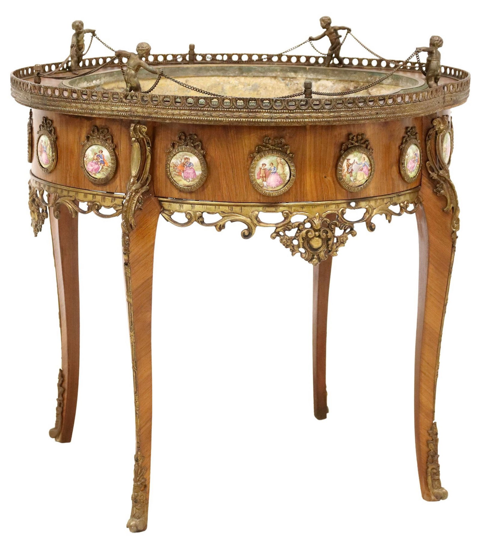 FRENCH LOUIS XV STYLE PORCELAIN-MOUNTED JARDINIERE TABLE (1 of 6)