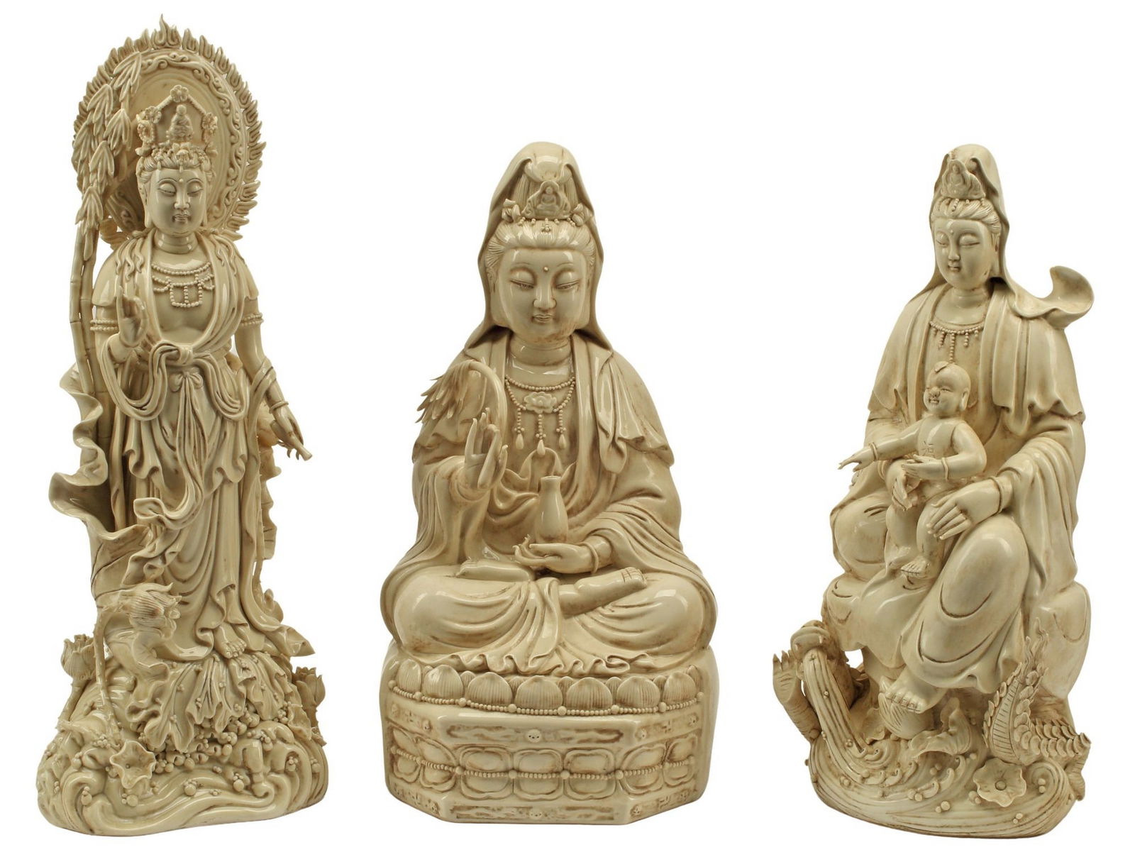 (3) CHINESE DEHUA PORCELAIN FIGURES OF GUANYIN (1 of 7)