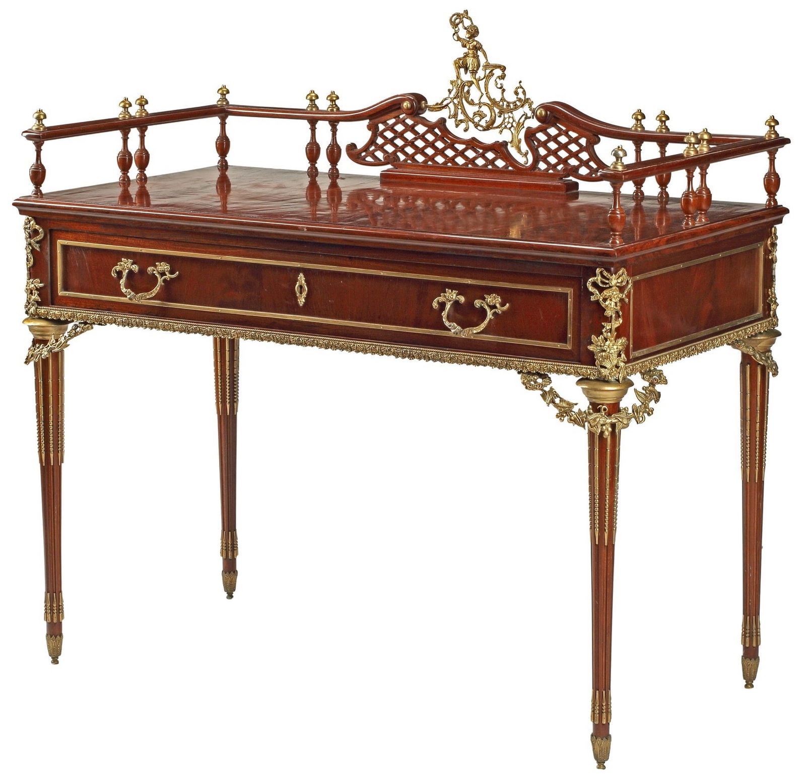 LOUIS XVI STYLE ORMOLU-MOUNTED MAHOGANY WRITING DESK (1 of 5)