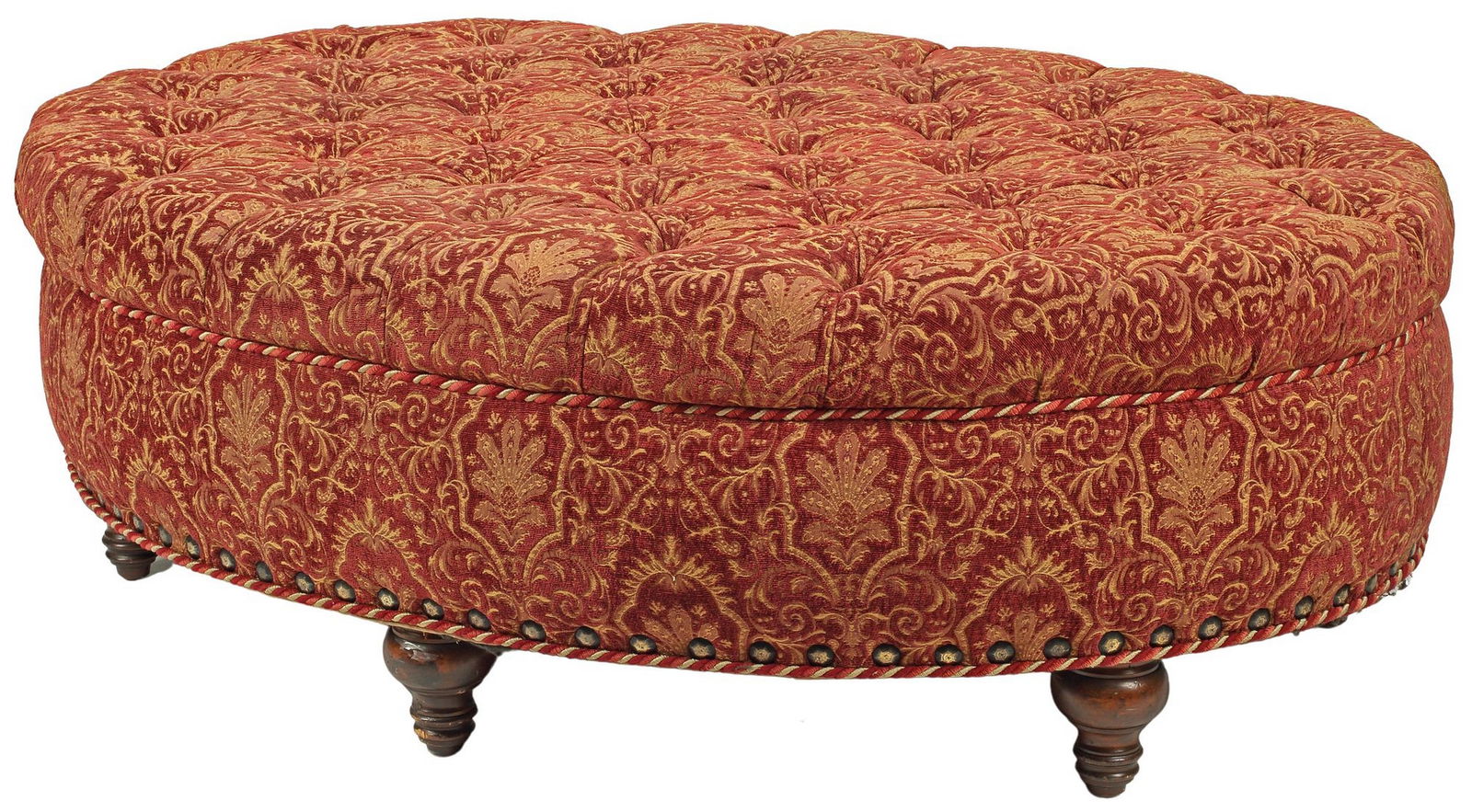 OVERSIZED VICTORIAN STYLE BUTTON-TUFTED CENTER OTTOMAN, 61"L (1 of 3)