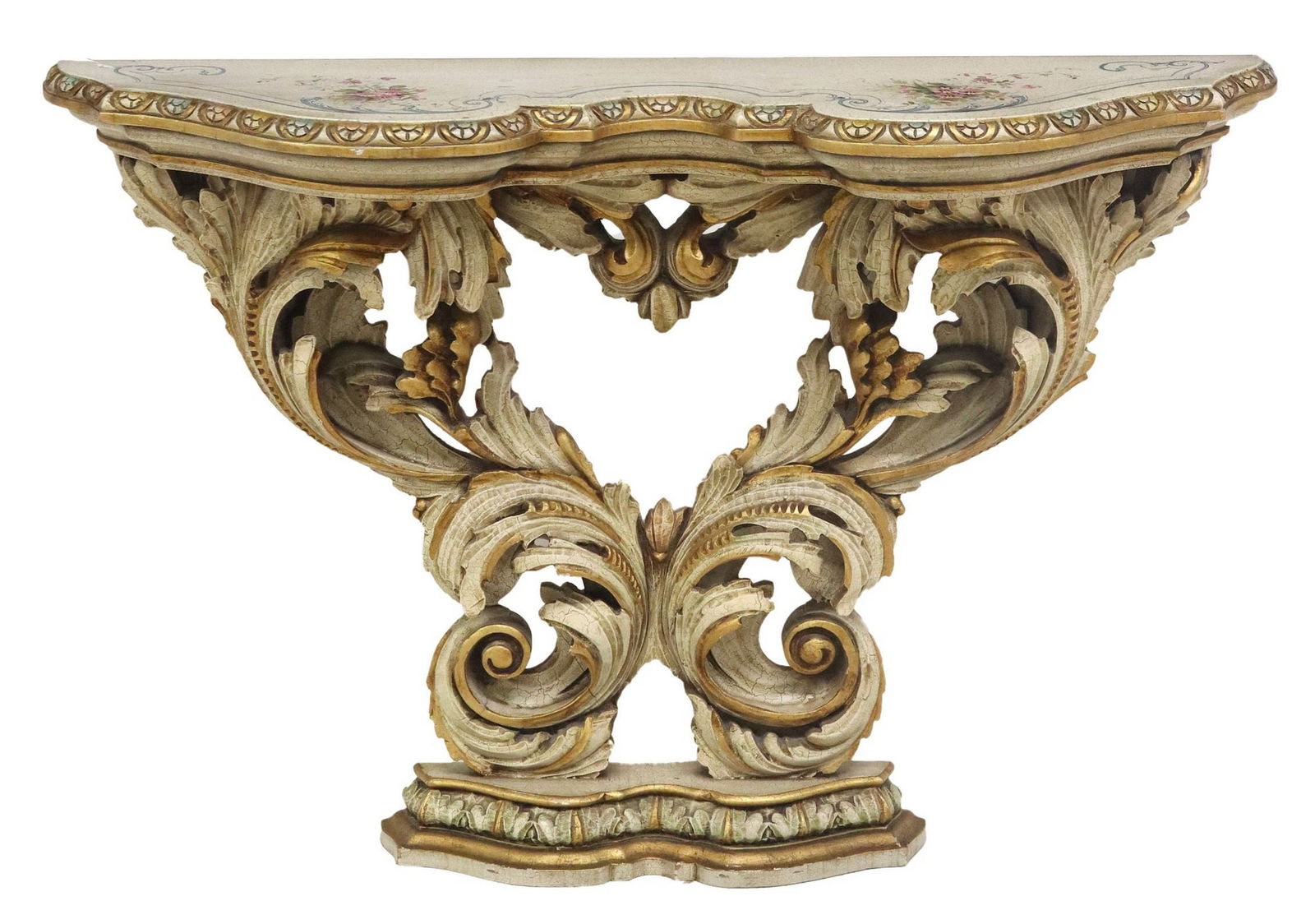 VENETIAN BAROQUE STYLE PARCEL-GILT & PAINTED CONSOLE TABLE (1 of 3)