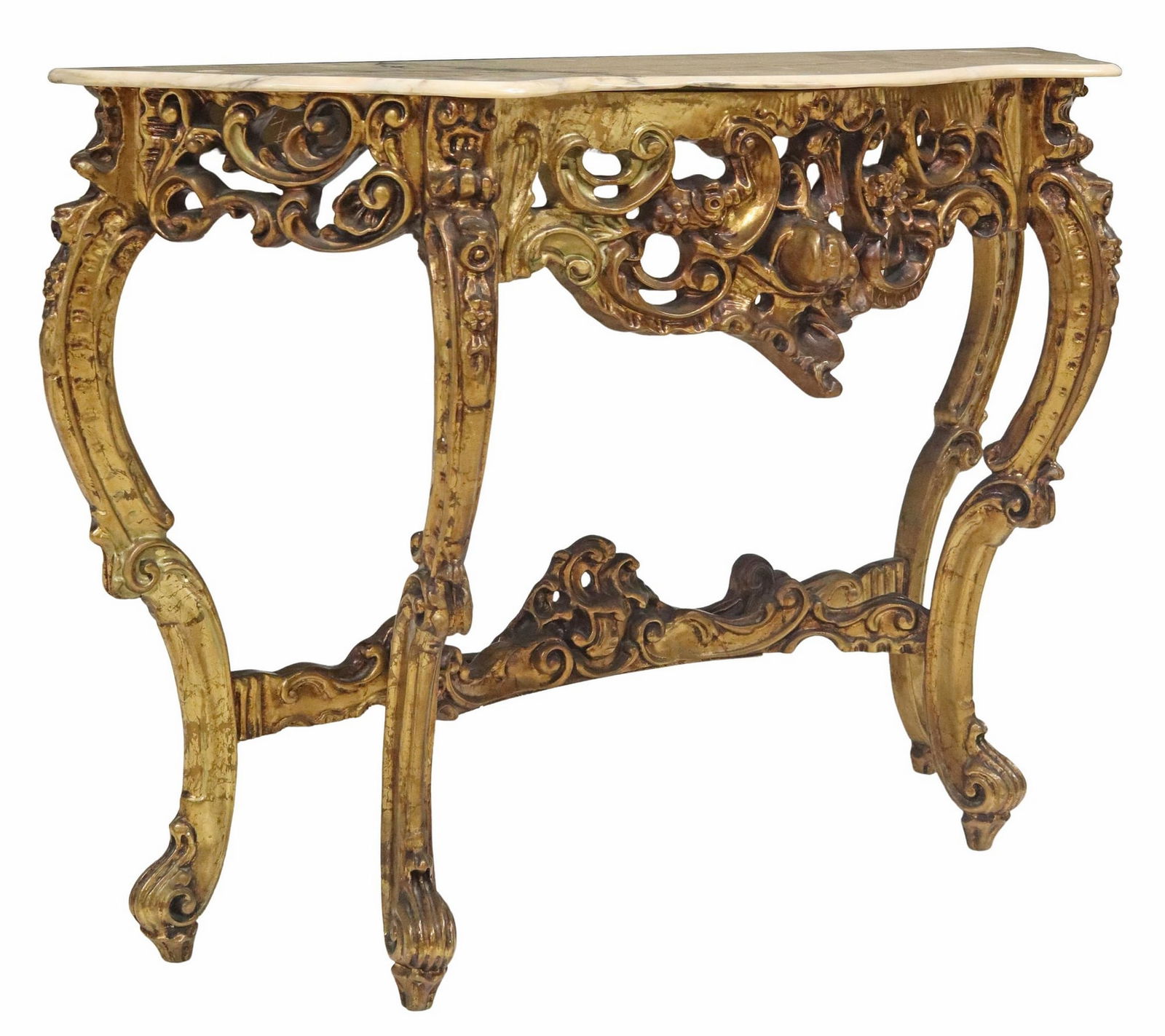 ITALIAN LOUIS XV STYLE MARBLE-TOP GILTWOOD CONSOLE TABLE (1 of 4)