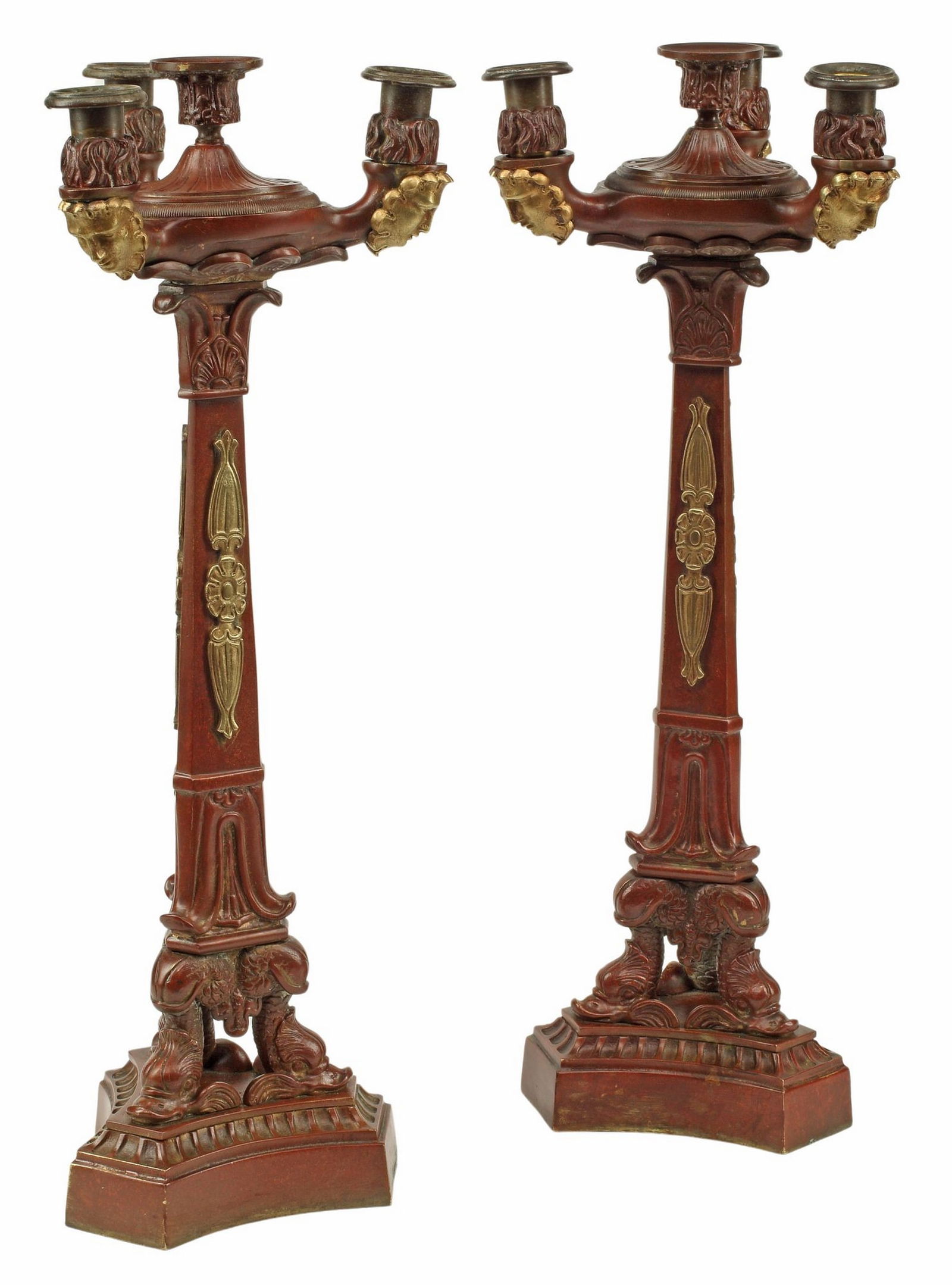 (2) FRENCH RESTORATION STYLE PAINTED BRONZE FOUR-LIGHT CANDELABRA (1 of 6)