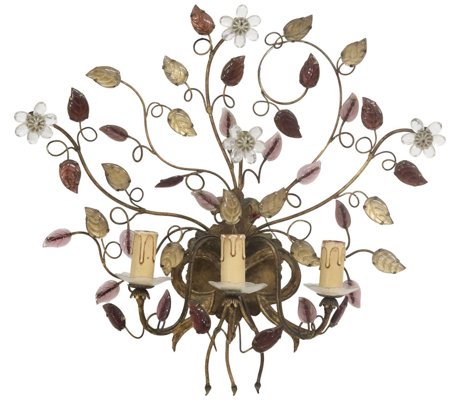 MAISON BAGUES STYLE GILT-IRON & GLASS THREE-LIGHT SCONCE (1 of 3)