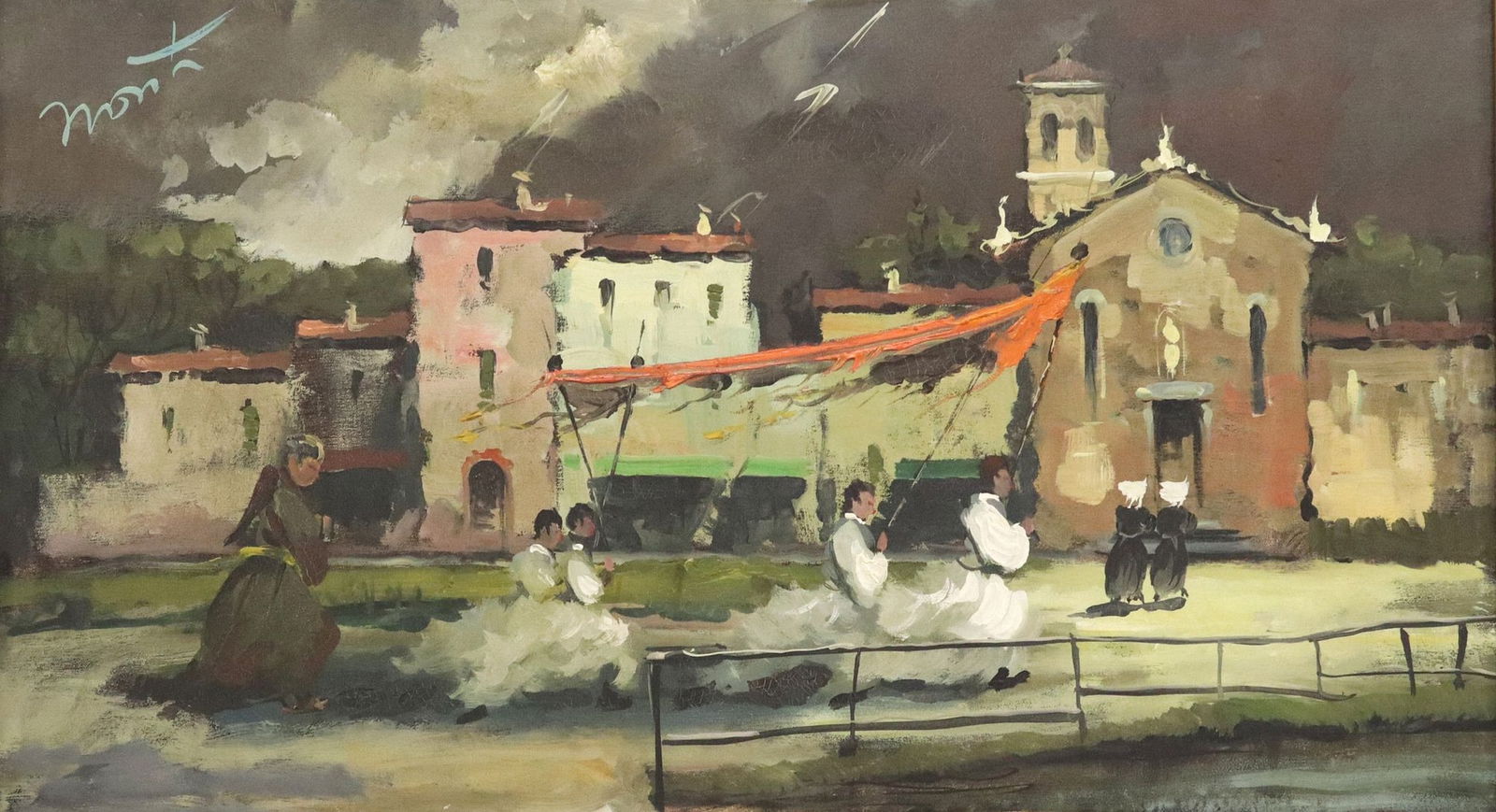 ITALIAN SCHOOL OIL PAINTING RELIGIOUS PROCESSION (1 of 4)