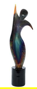 OSCAR ZANETTI (B.1961) MURANO 'CALCEDONIA' GLASS SCULPTURE DANCER: Italian Murano art glass sculpture, Dancer, engraved signature at base Zanetti Oscar (Oscar Zanetti, Italian, b.1961), Vetro Artistico Murano label underfoot, approx 17.75"h, 6.5lbs