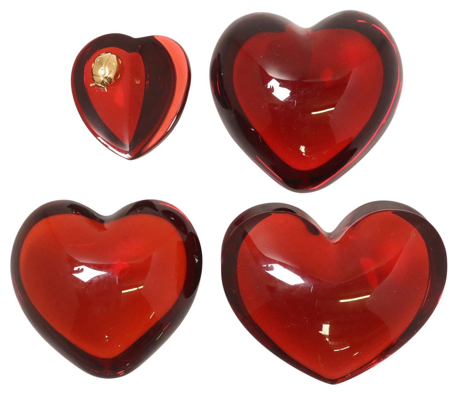 (4) BACCARAT RUBY RED CRYSTAL HEART-SHAPED PAPERWEIGHTS (1 of 5)