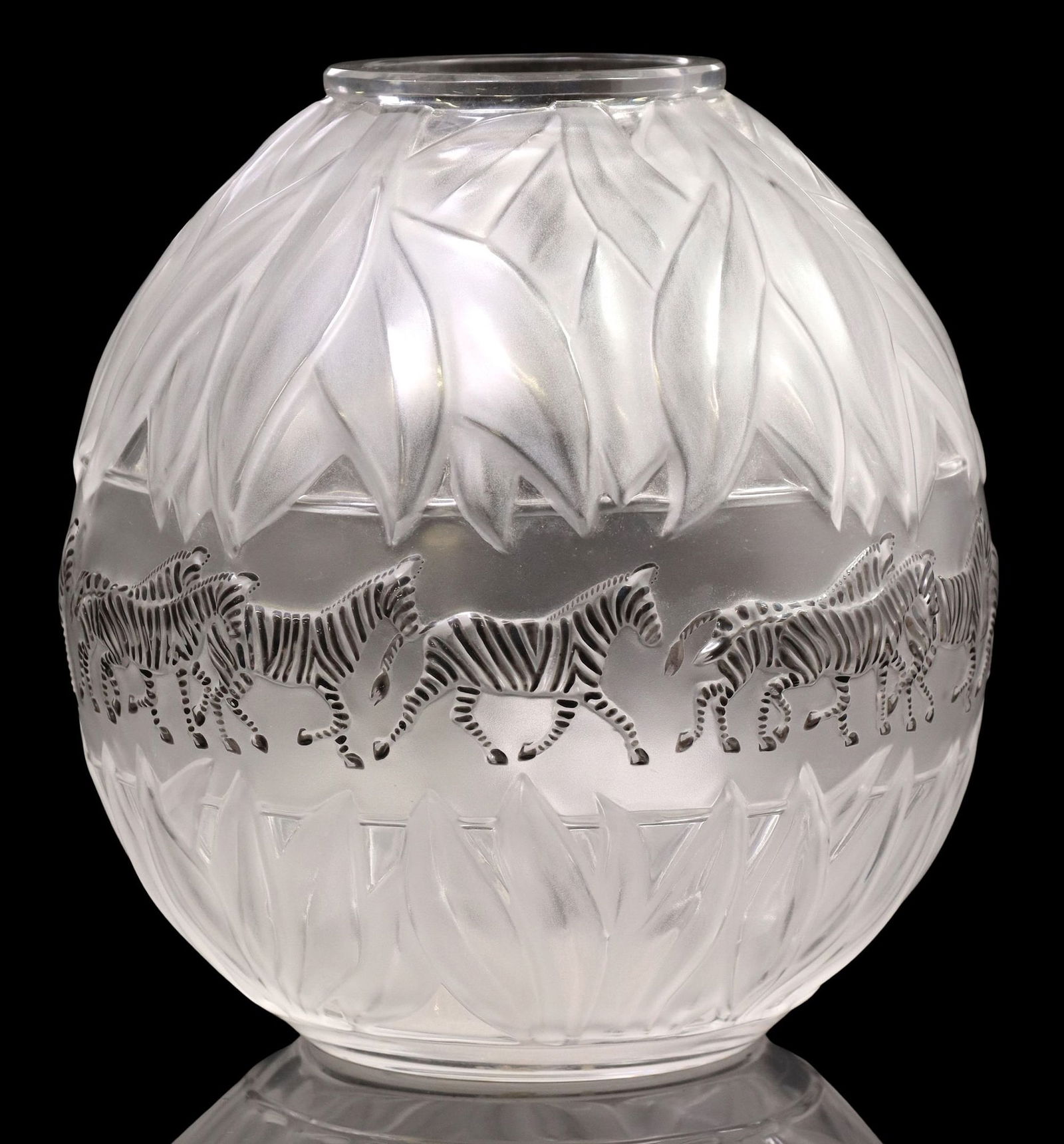 FRENCH LALIQUE 'TANZANIA' CLEAR GLASS & ENAMELED ZEBRA VASE (1 of 6)