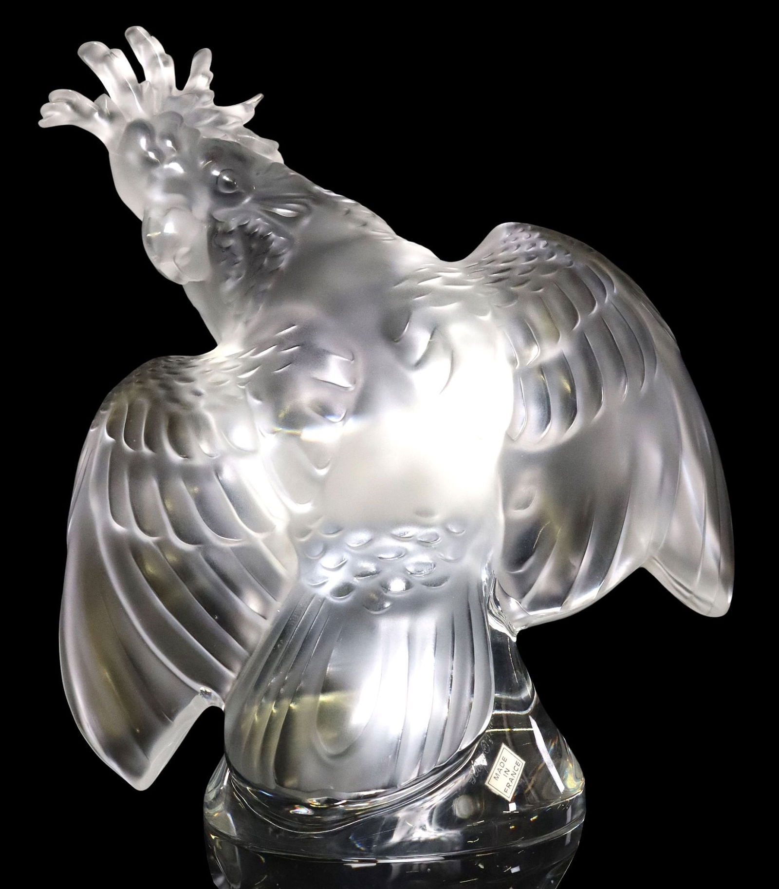 FRENCH LALIQUE CLEAR & FROSTED GLASS ARA COCKATOO FIGURE (1 of 6)