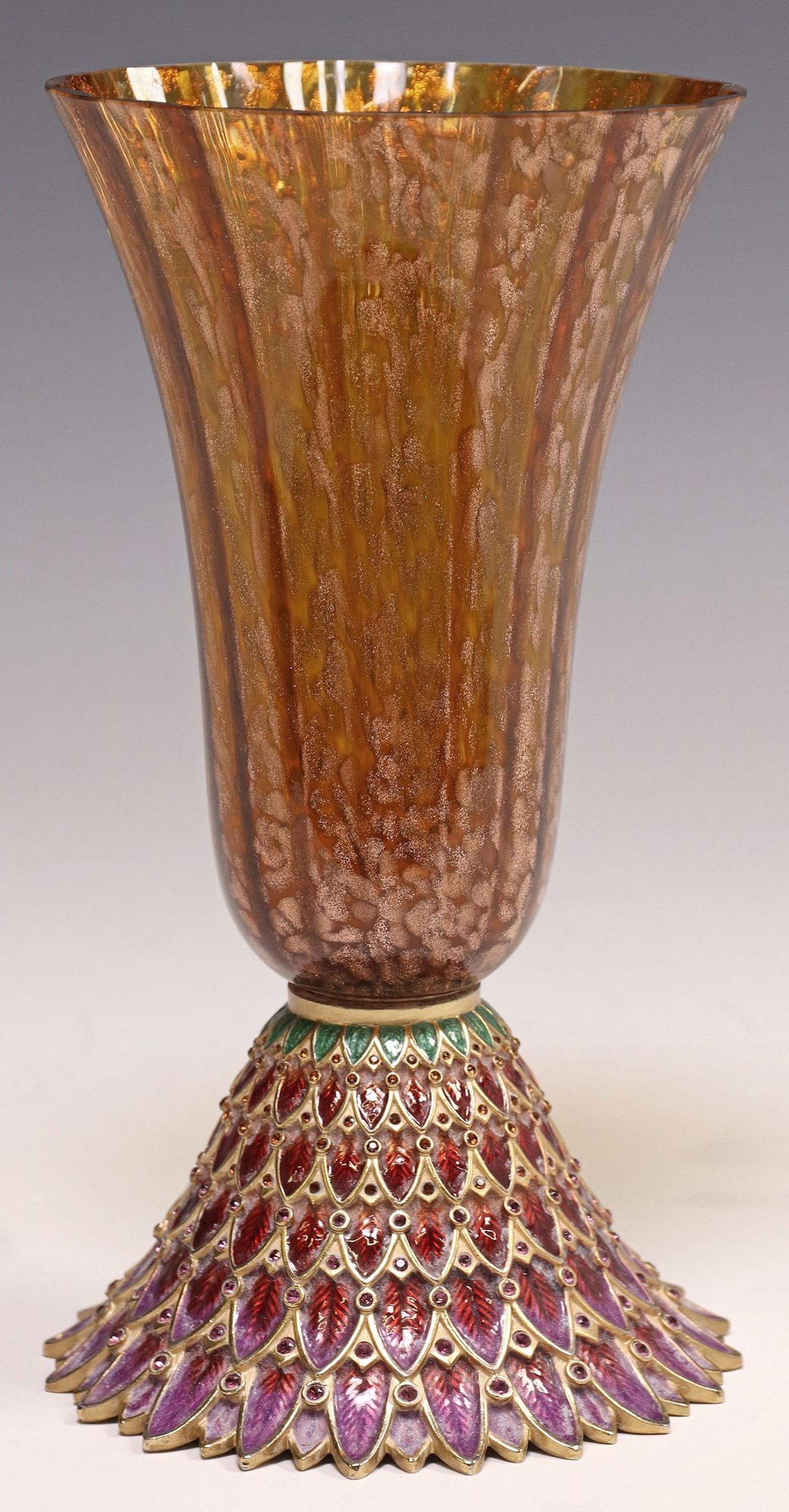 JAY STRONGWATER 'SABRINA FEATHERS' ENAMEL & CRYSTAL ART GLASS VASE (1 of 4)