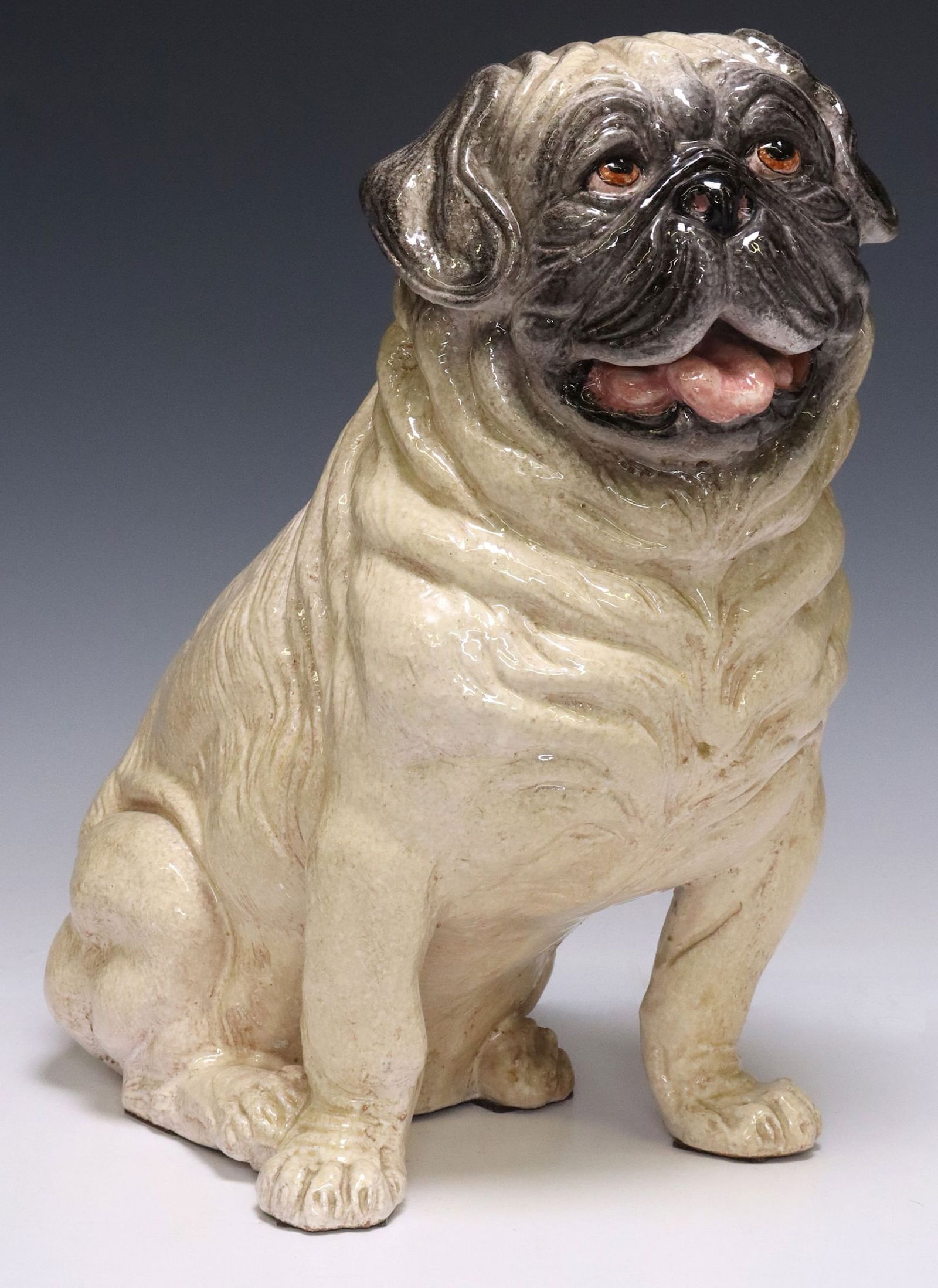 ITALIAN LIFE-SIZE GLAZED-CERAMIC FIGURE OF A SEATED PUG (1 of 5)