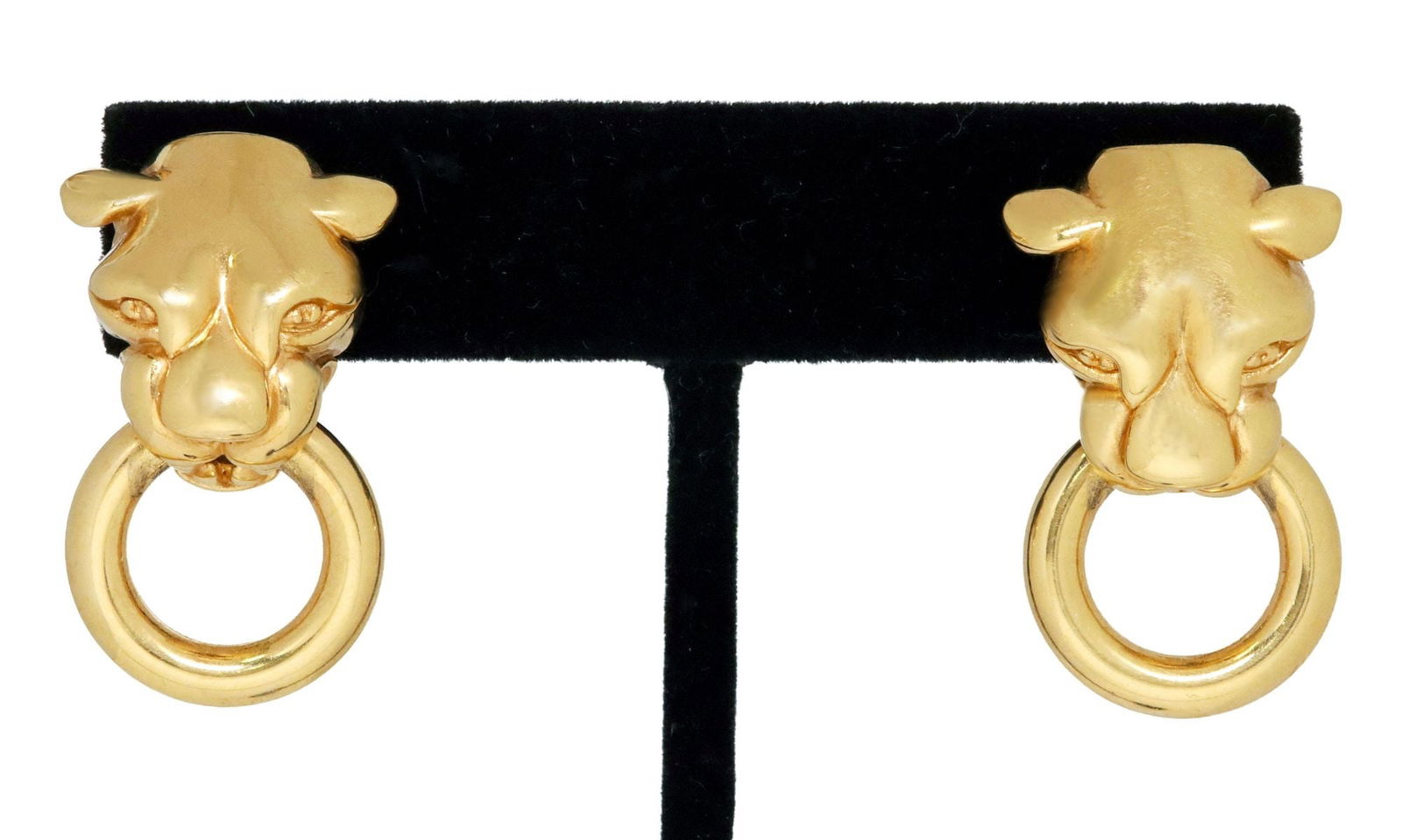(PAIR) ESTATE ITALIAN 14KT GOLD HOLLOW PANTHER HEAD DOORKNOCKER EARRINGS (1 of 4)