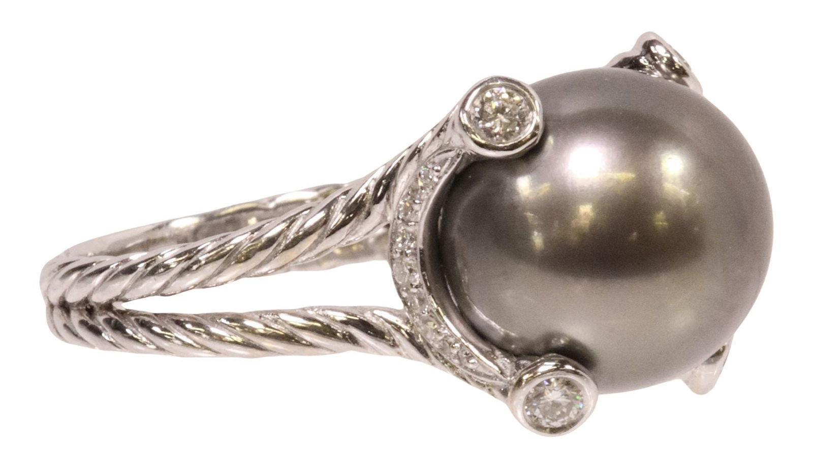 ESTATE DAVID YURMAN 18KT WG TAHITIAN PEARL & 0.50CTTW DIAMOND CABLE RING (1 of 4)