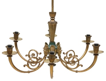 ITALIAN GILT METAL SCROLLED FRAME 6-LT CHANDELIER