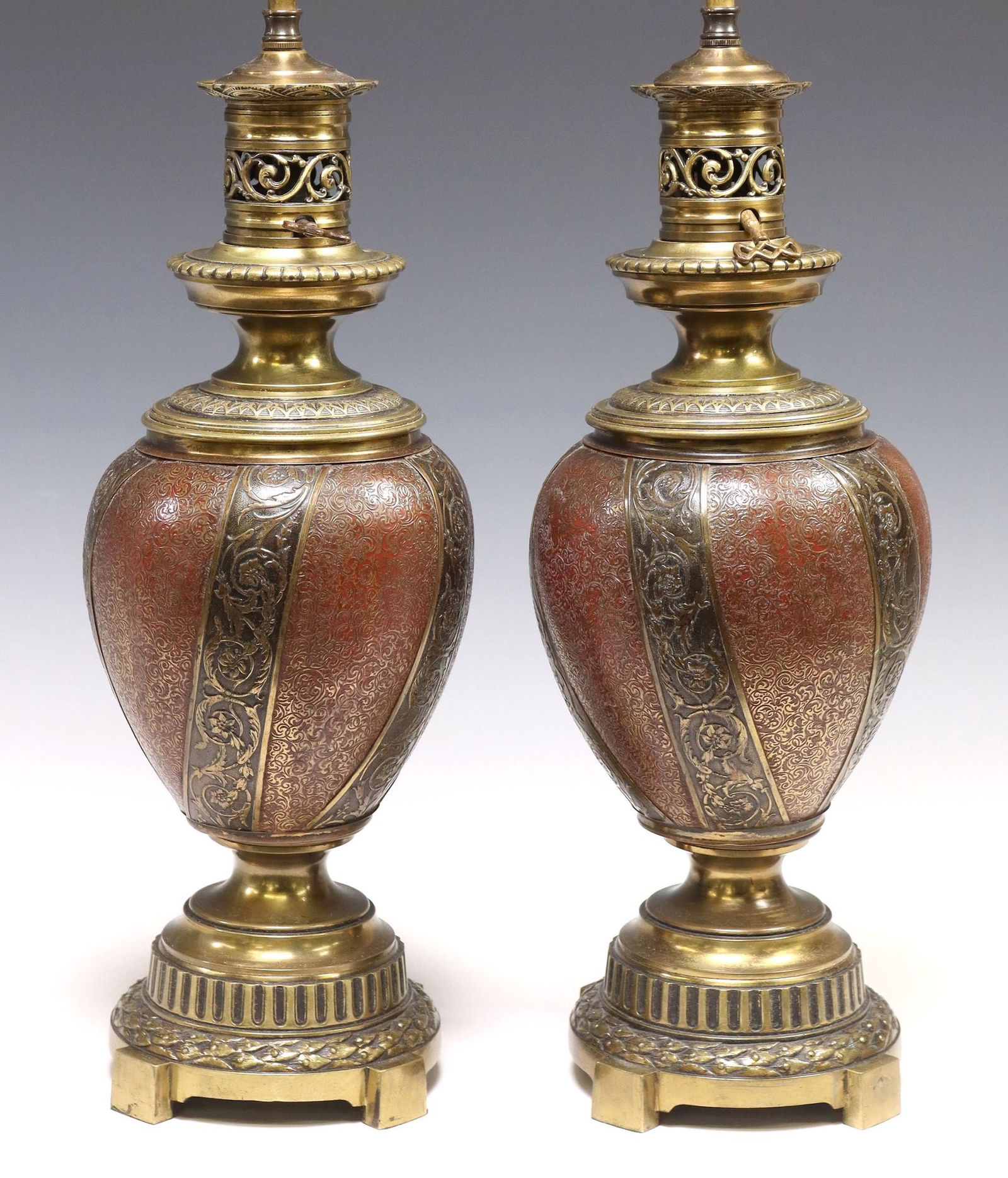 (PR) MAISON GAGNEAU STYLE PATINATED METAL 2-LT TABLE LAMPS (1 of 6)