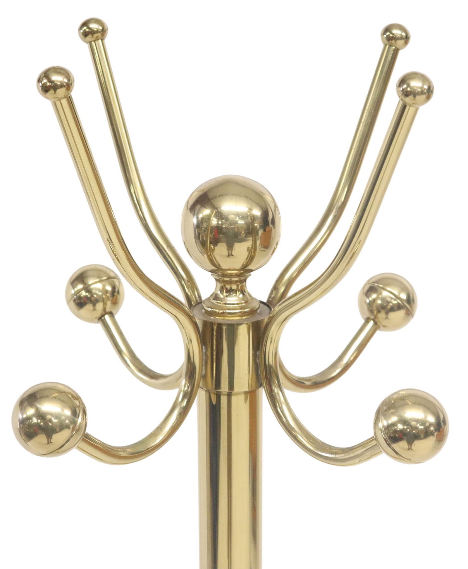 BRASS FOUR-HOOK CYLINDRICAL STANDING HALL TREE (1 of 3)