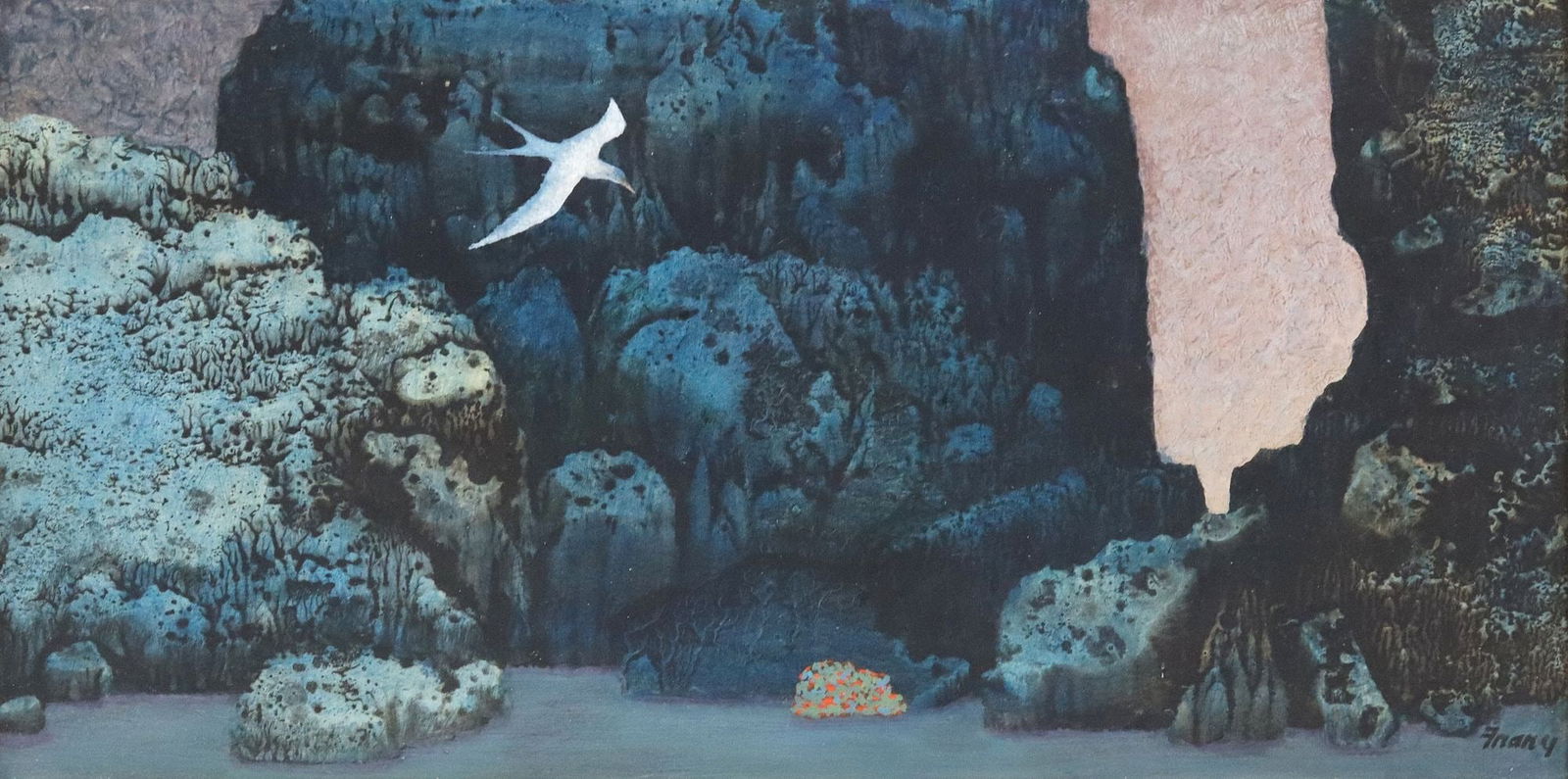 MICHAEL FRARY (1918-2005) PAINTING 'BIRD IN CAVE,' 13" X 24" (1 of 4)