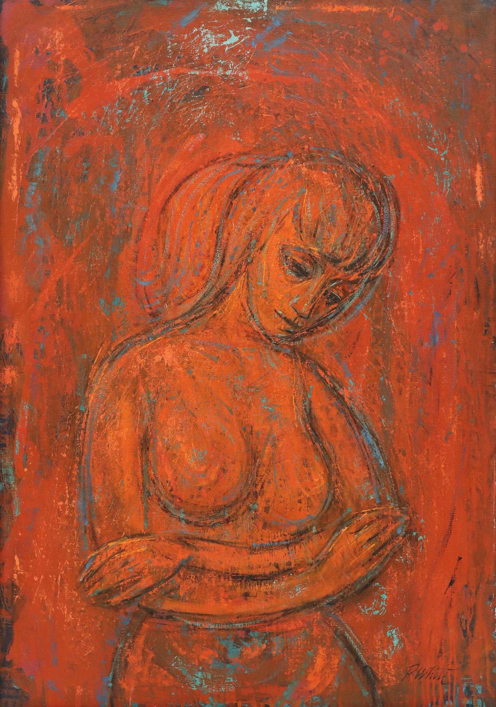 RALPH ERNEST WHITE JR. (TX, D.2004) ABSTRACT PAINTING, 'WOMAN,' 44" X 31" (1 of 5)