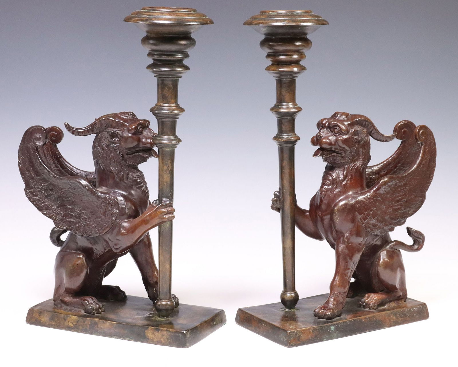 (2) MAITLAND-SMITH PATINATED BRONZE GRIFFIN CANDLE HOLDERS (1 of 7)