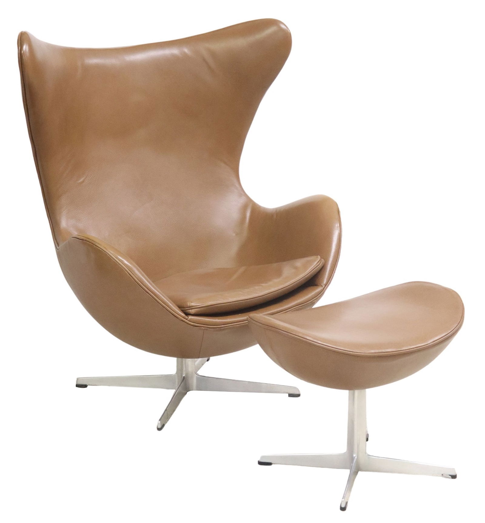 (2) ARNE JACOBSEN (1902-1971) DANISH LEATHER 'EGG' CHAIR & OTTOMAN SET (1 of 4)