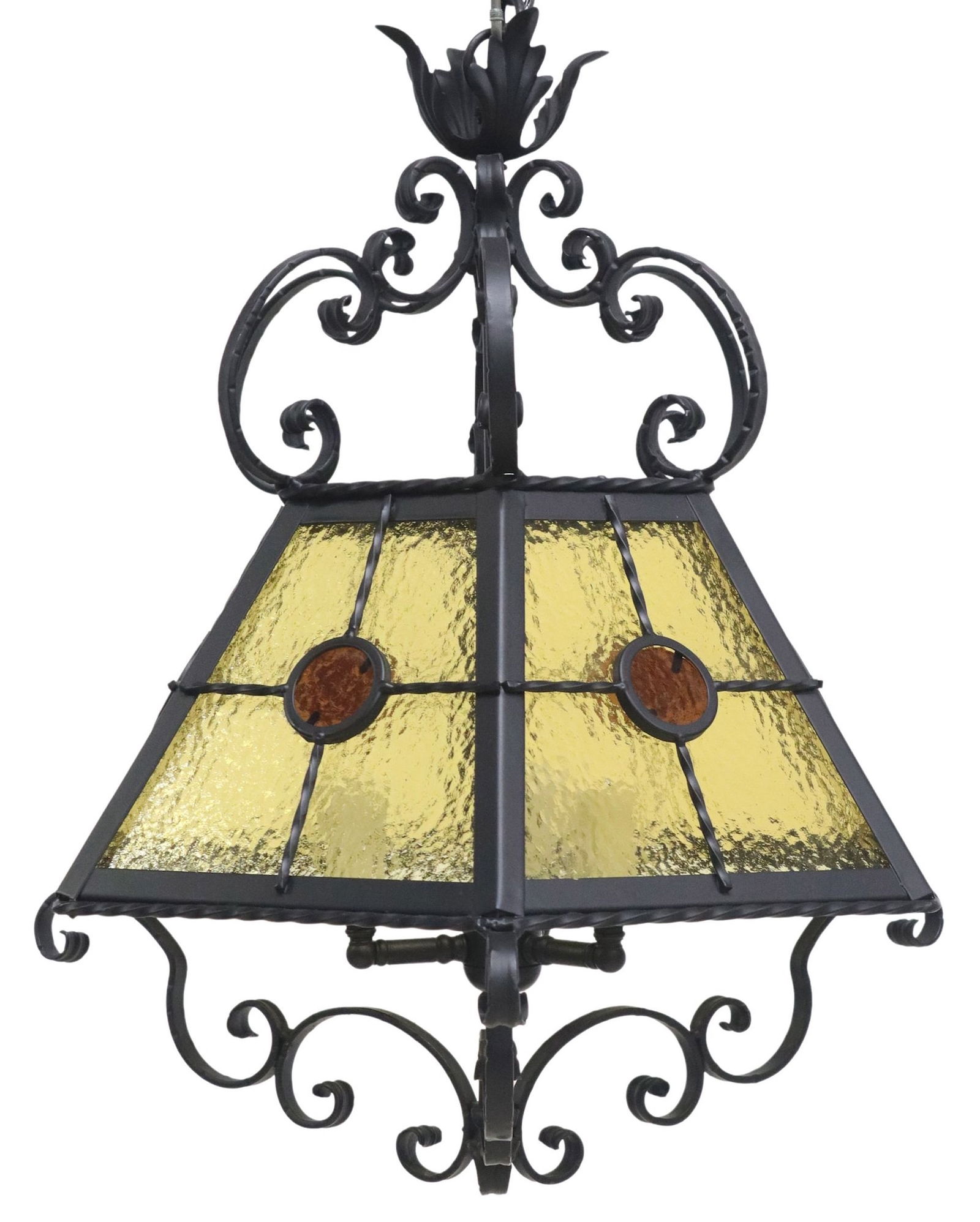 FLYING ANVIL INDUSTRIES WROUGHT IRON & STAINED GLASS 3-LT CHANDELIER (1 of 3)