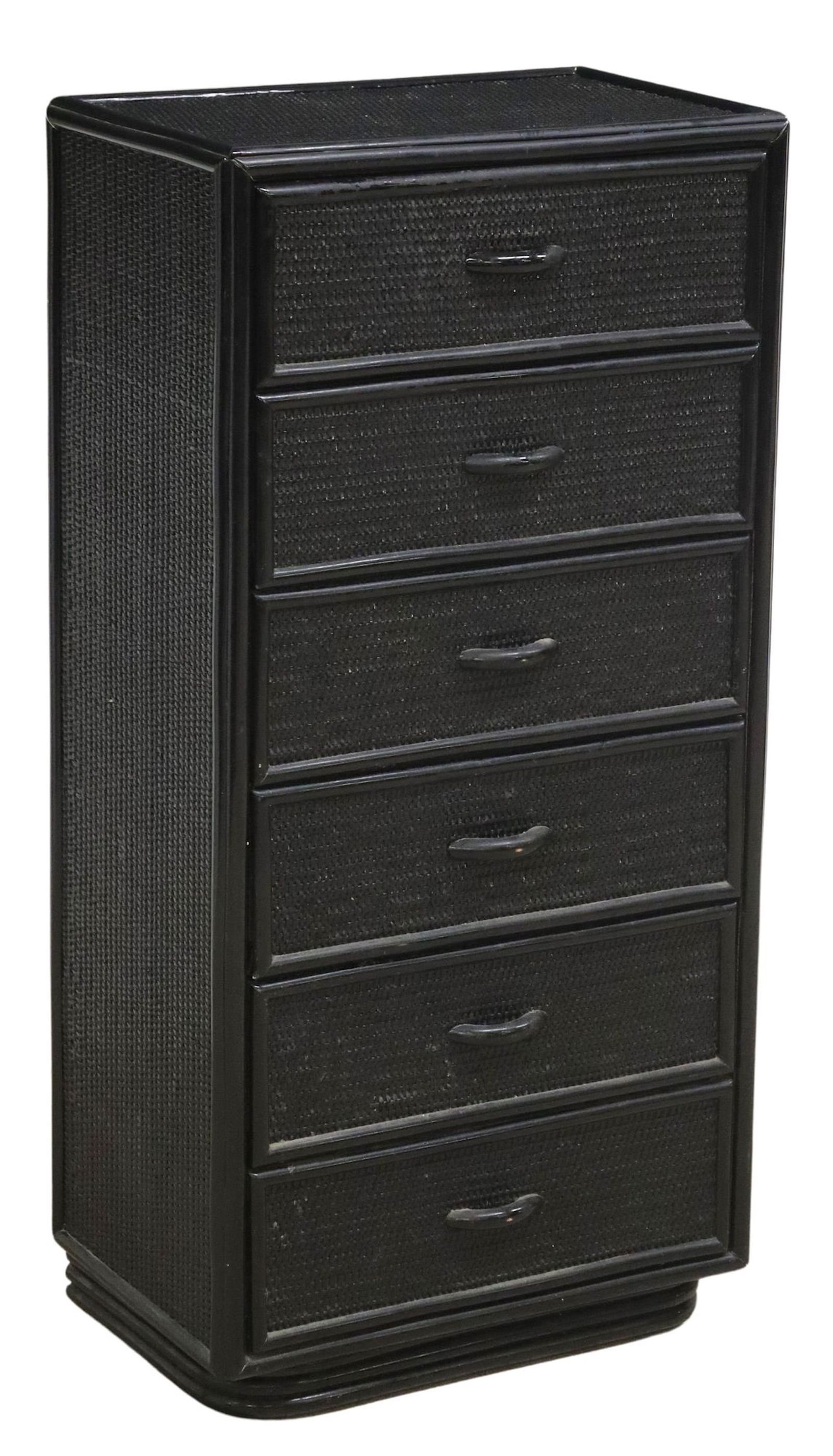 ITALIAN BLACK LACQUERED BAMBOO & RATTAN CHEST OF DRAWERS (1 of 5)
