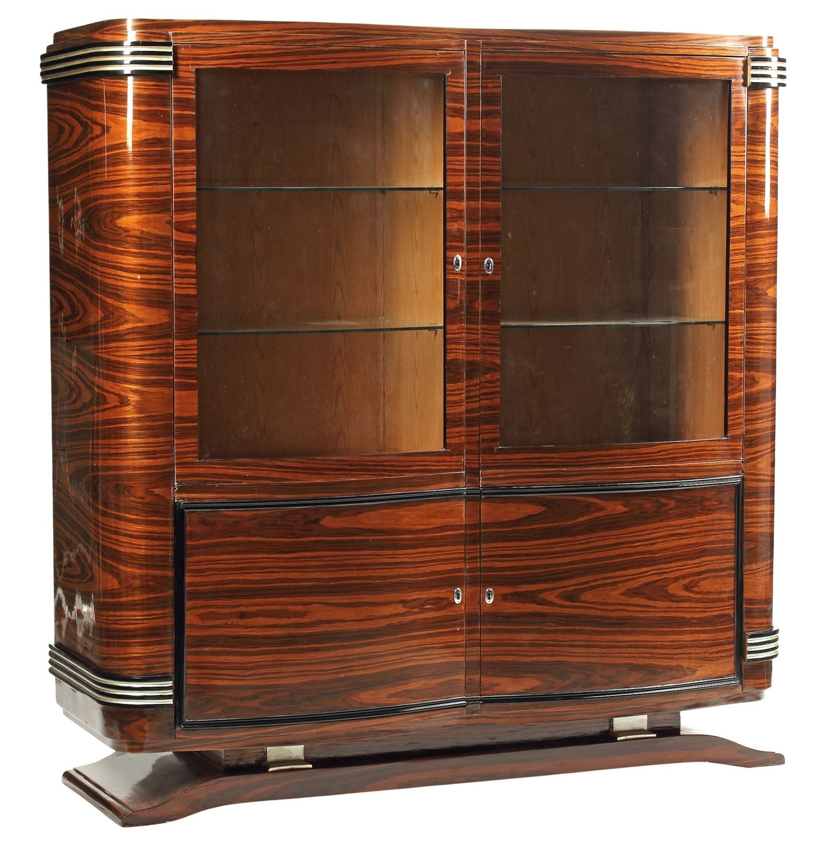 LARGE ART DECO STYLE EXOTIC BURLWOOD GLAZED VITRINE CABINET (1 of 4)