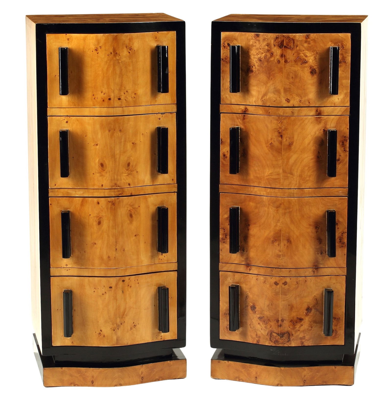 (2) ART DECO STYLE BURLWOOD & EBONIZED 4-DRAWER CHESTS (1 of 4)