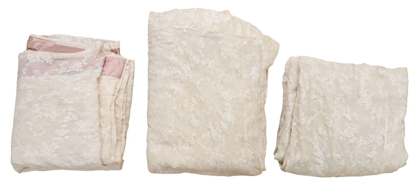 (3) LARGE CUSTOM WHITE FLORAL & MESH LACE CURTAIN PANELS OR DRAPES (1 of 3)