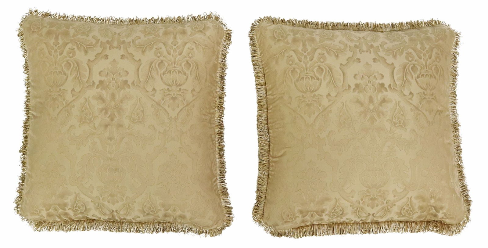 (2) FORTUNY (ATTRIB.) DOWN-FILLED SILK DAMASK THROW PILLOWS, 25" X 25" (1 of 2)