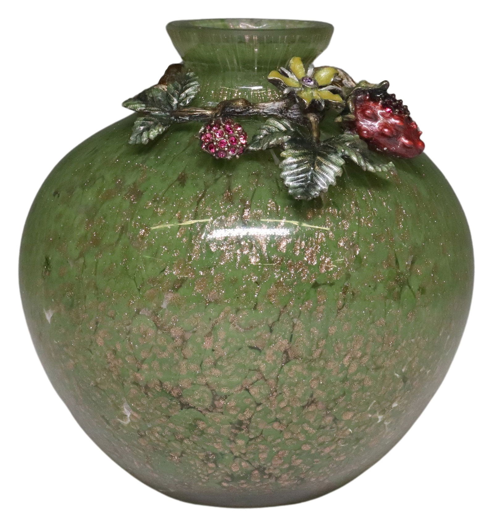 JAY STRONGWATER COLLARED ART GLASS STRAWBERRY BUD VASE (1 of 4)