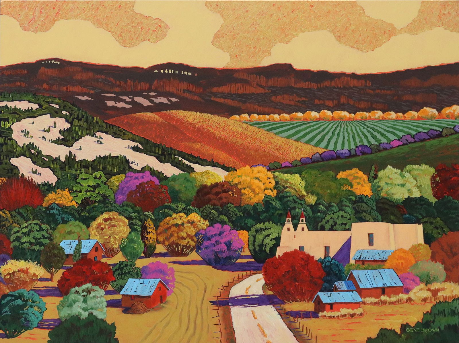 GENE BROWN (20TH C.) ACRYLIC PAINTING CALIFORNIA LANDSCAPE, 30" X 40" (1 of 4)