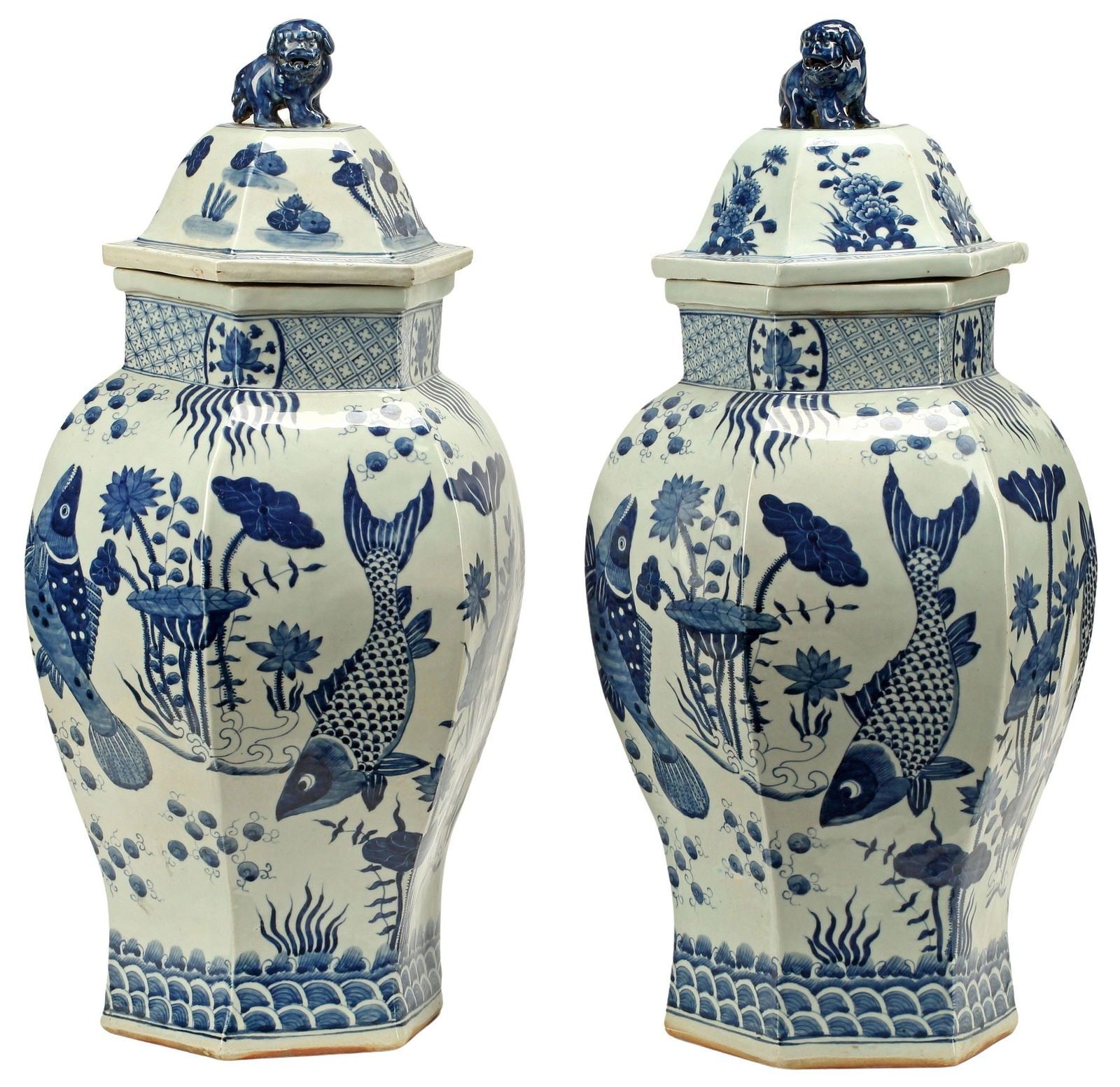 (2) CHINESE BLUE & WHITE PORCELAIN VASES & COVERS (1 of 5)