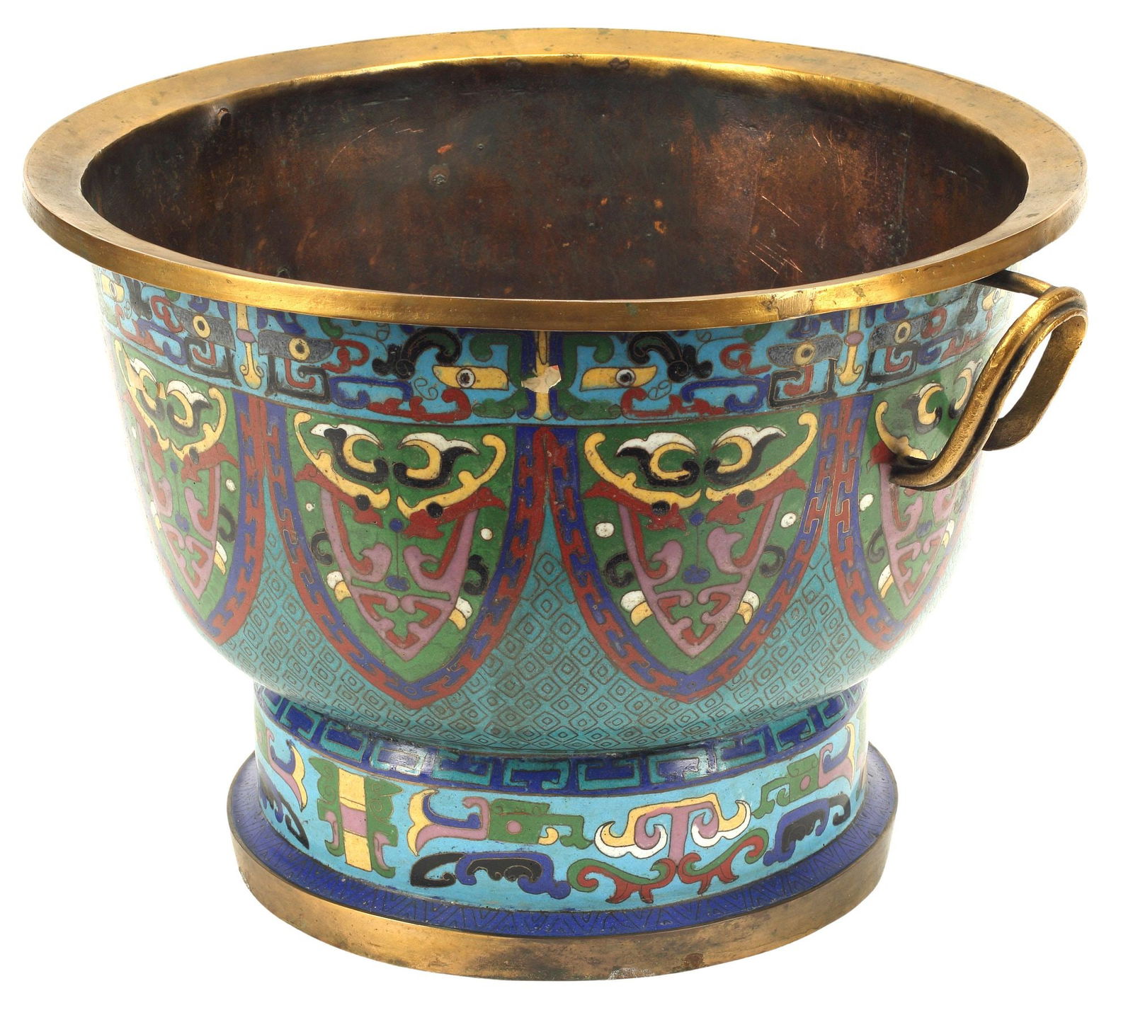 CHINESE CLOISONNE ENAMEL ARCHAISTIC TWO-HANDLED CENSER (1 of 5)