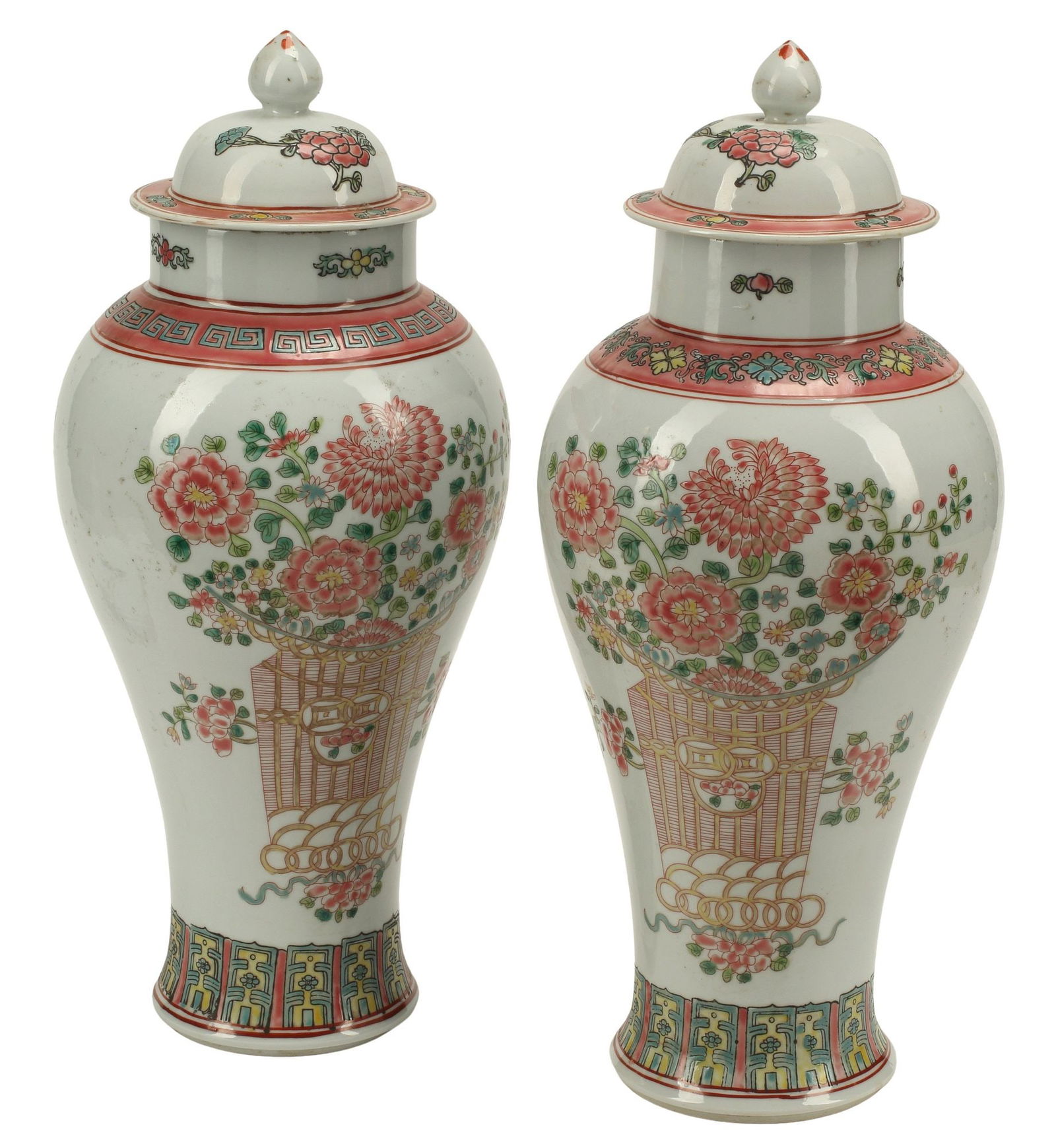 (2) CHINESE EXPORT FAMILLE ROSE PORCELAIN VASES & COVERS (1 of 4)