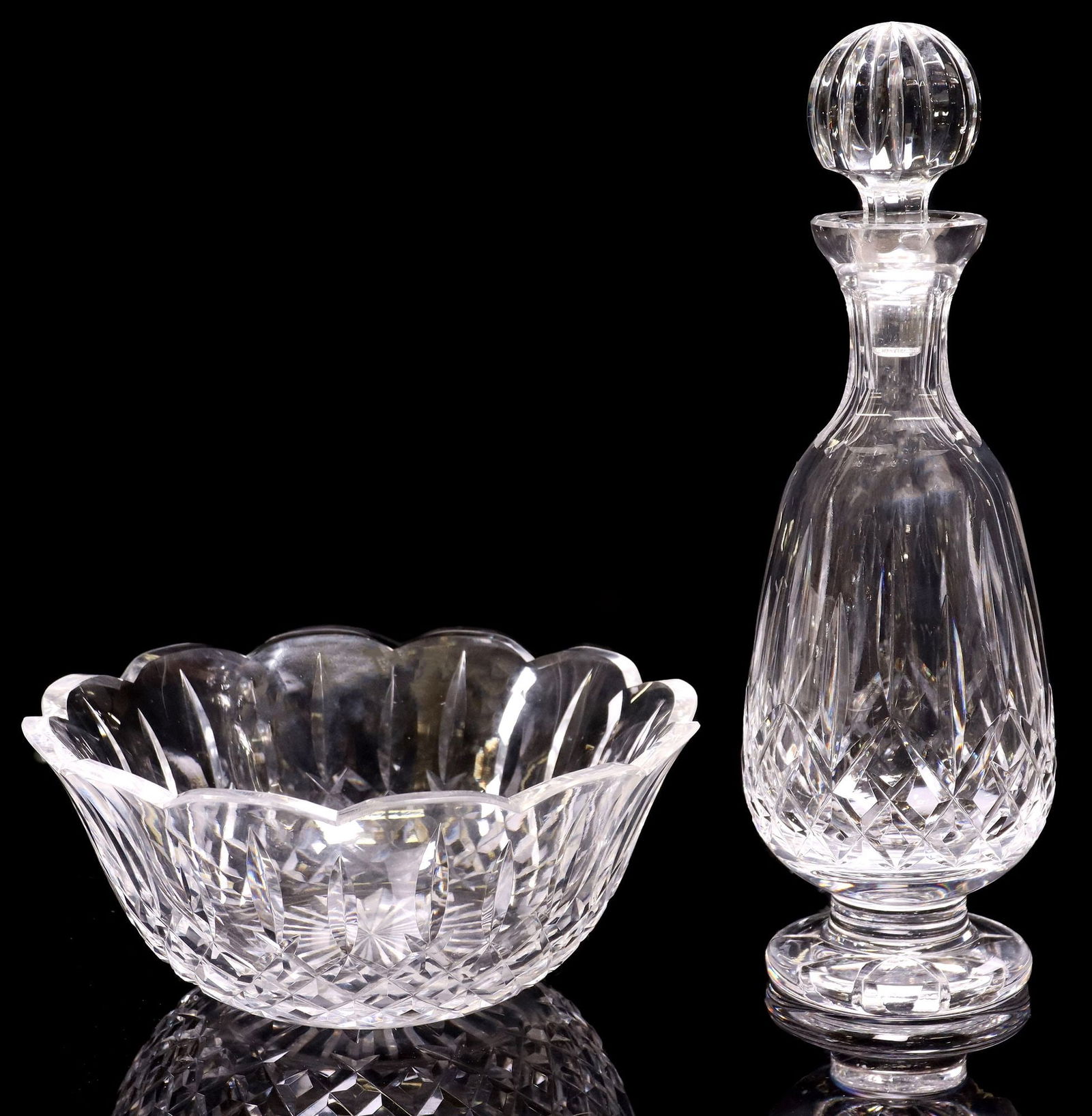 (2) WATERFORD 'LISMORE' CUT CRYSTAL DECANTER & SCALLOPED BOWL (1 of 6)