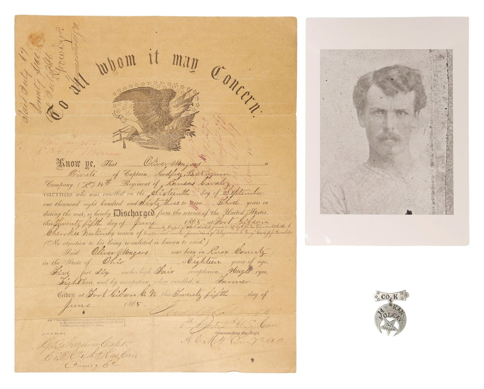 CIVIL WAR ARCHIVE, KANSAS 14 YR OLD VOL. CAVALRY: U.S. Civil War archive of Oliver Justus Magers (Knox County, Ohio, Linn County, Kansas, 1849-1916), his date of birth is confirmed in most of the 18th and 19th c. U.S. census records), who enlisted at