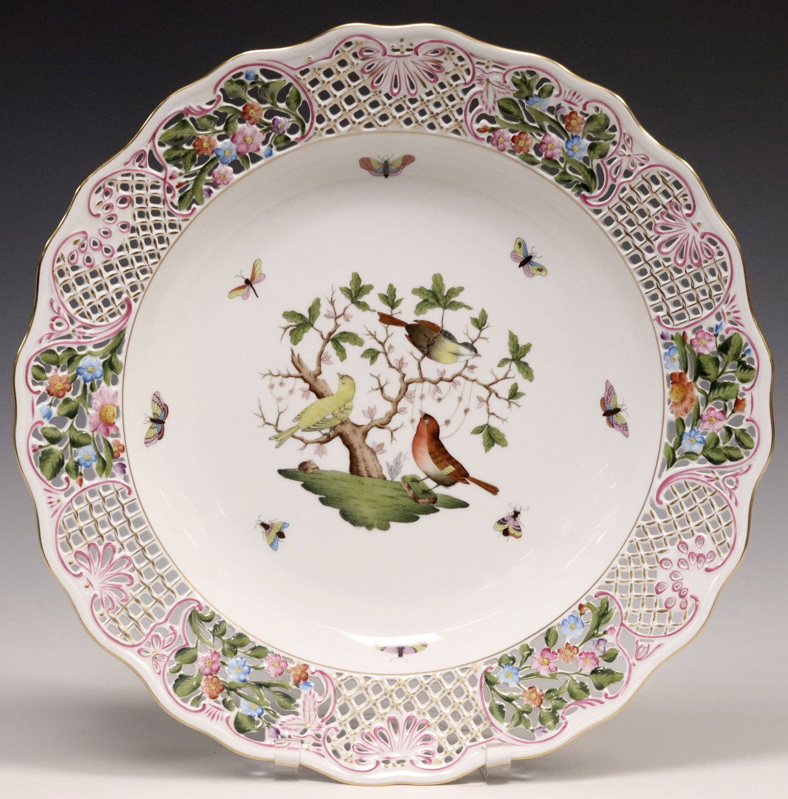LARGE HEREND 'ROTHSCHILD BIRD' RETICULATED SERVING PLATTER, 15.5"DIAM (1 of 5)