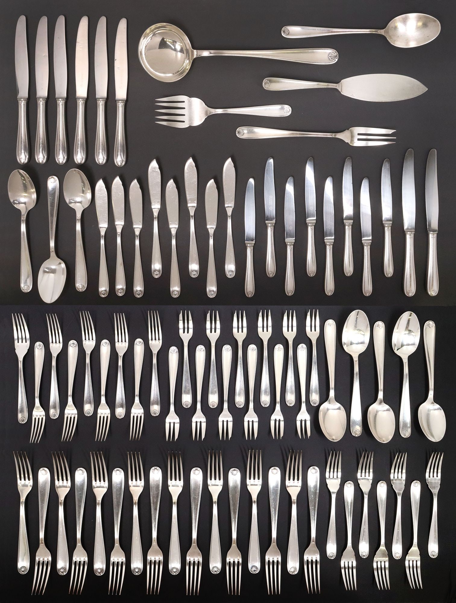 (81) FRENCH CHRISTOFLE SILVERPLATE SHELL TIP FLATWARE SERVICE (1 of 6)