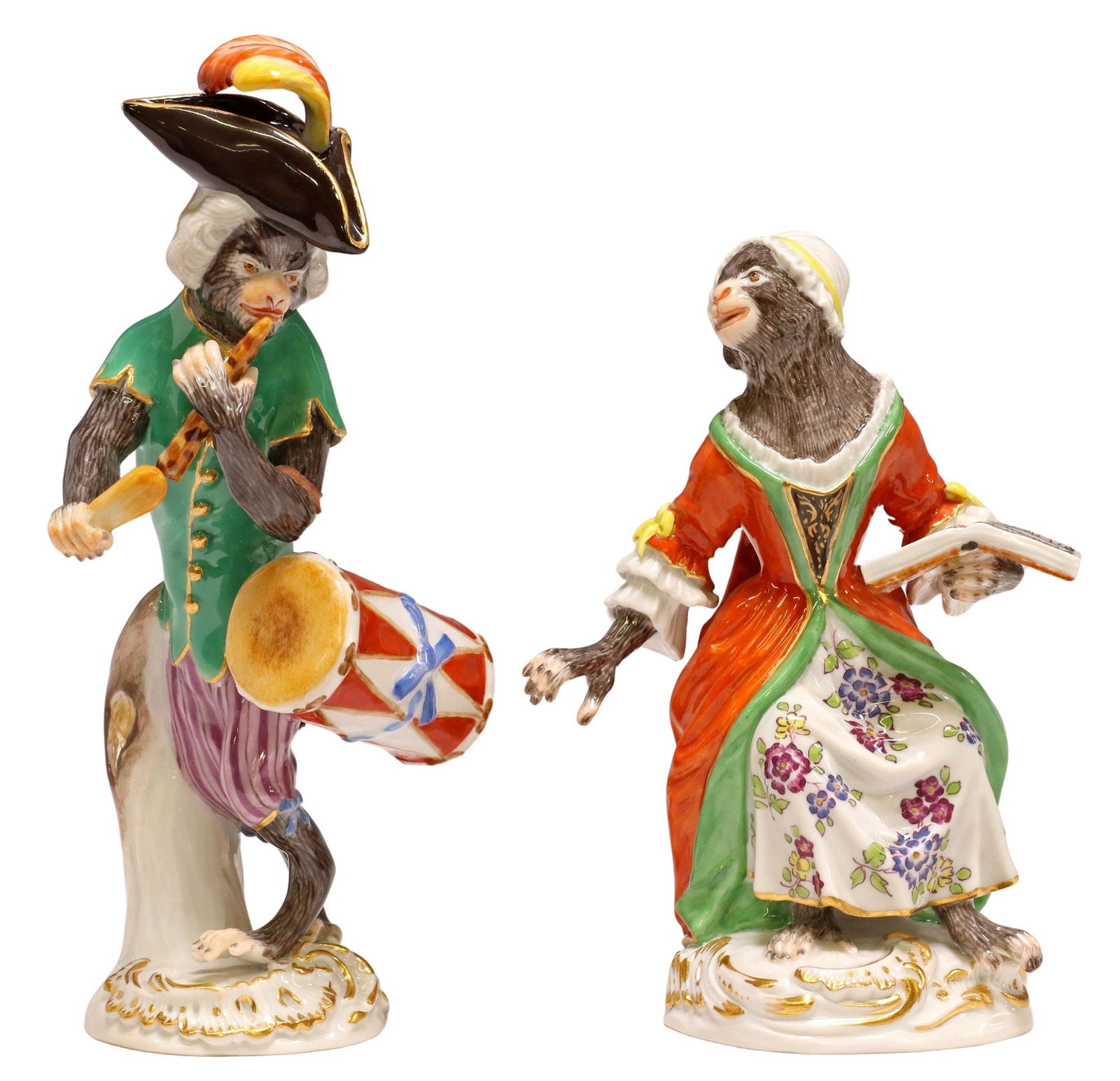 (2) MEISSEN PORCELAIN KANDLER MONKEY ORCHESTRA SINGER & DRUMMER (1 of 6)